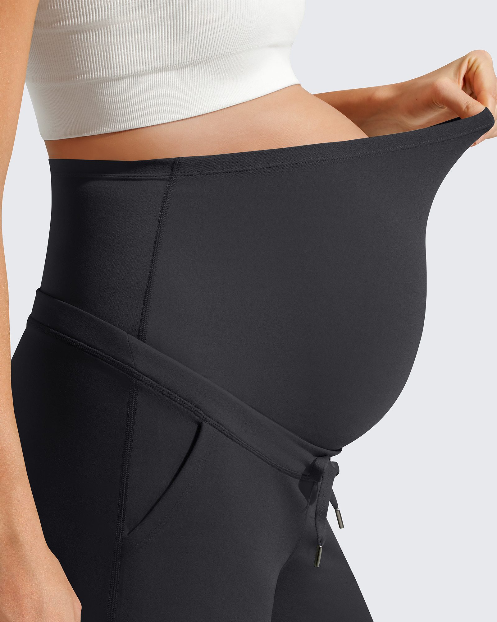 G4Free Umstandsshorts Damen Umstandsbermudas Umstandssweathose Yogashorts Freizeithose EverGoing Stretch-Umstandshosemit Taschen über dem Bauch Kordelzug