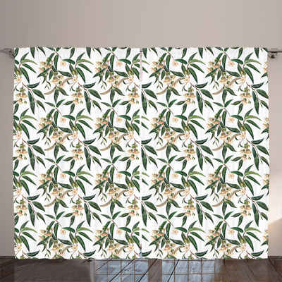 Gardine Gardinen mit Schlaufen und Haken 140 cm x 2 Vorhangbahnen, Abakuhaus, Tropisch Durian botanische Motive