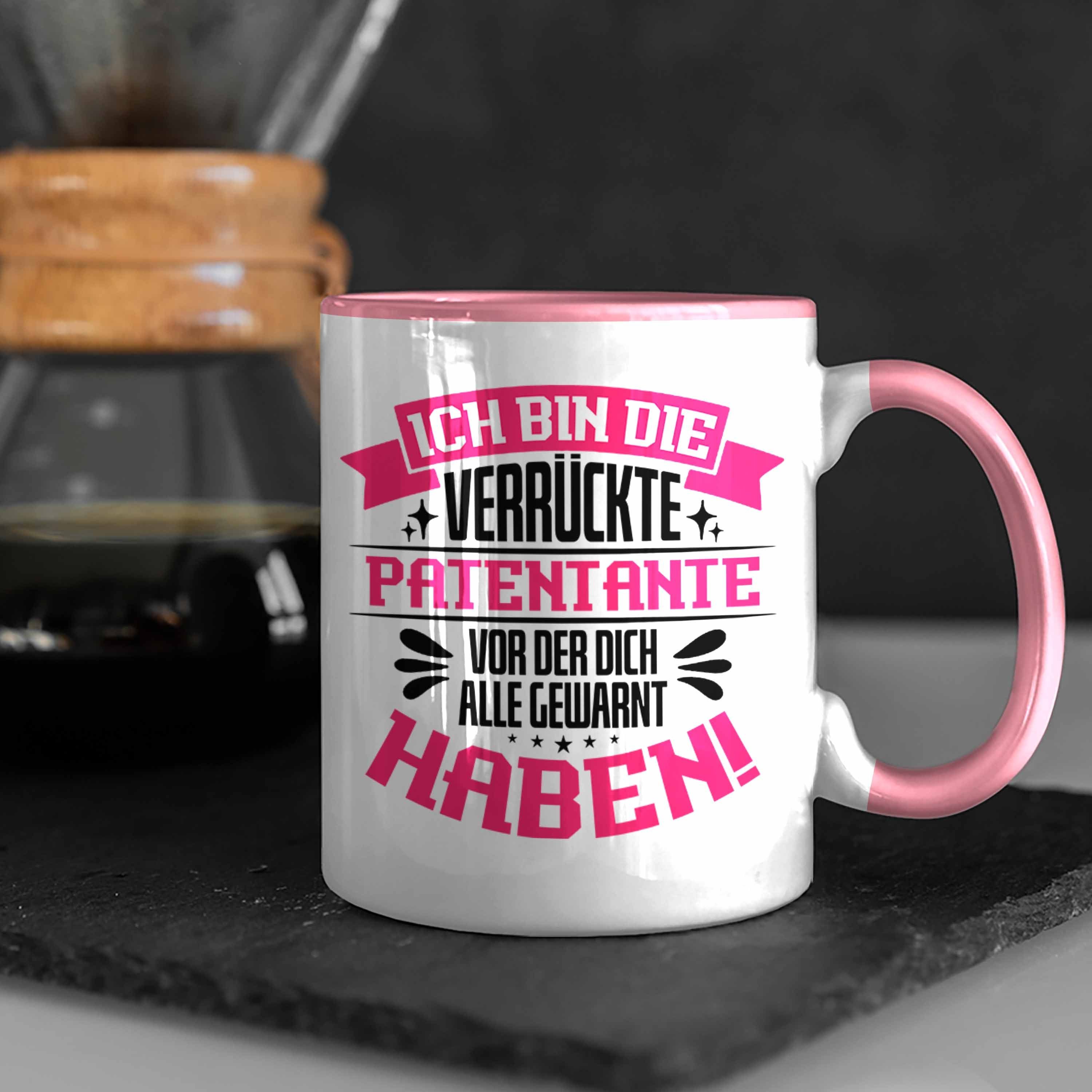 Trendation Lustige Tasse Tasse mit Kaffeet Verrückte Patentante Geschenkidee Rosa für Spruch