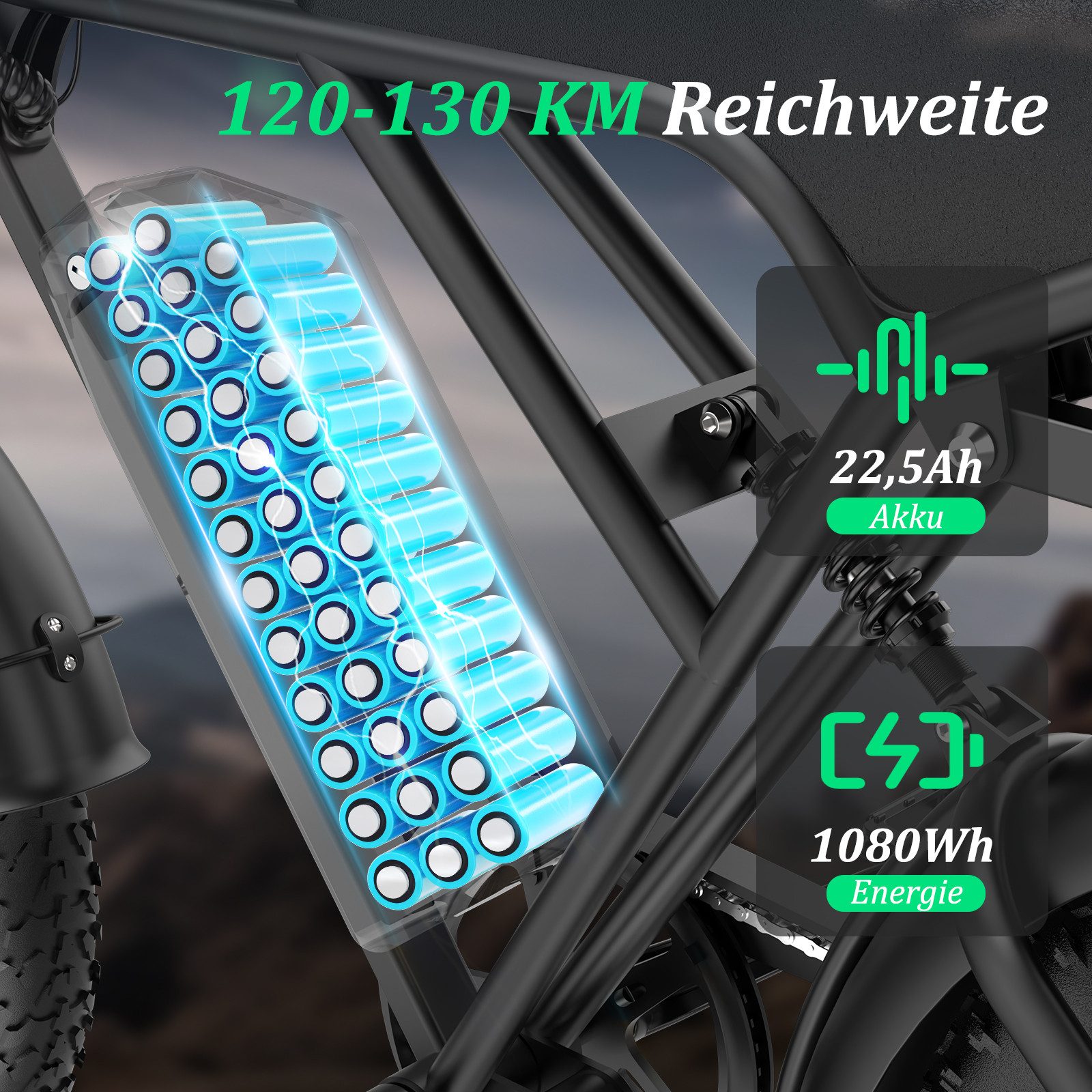 RCB E-Bike Pedelec G19, NFC&APP, 22,5Ah, 120–130KM Reichweite, 20×4,0Zoll Elektrofahrrad, 7 Gang, 250W Heckmotor, 1080 Wh, Blinker, Drehmomentsensor, Steigfähigkeit bis 21,26 % (ca. 12)