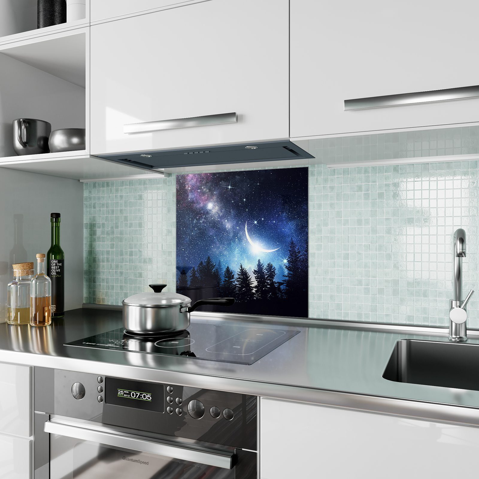 Klarer Küchenrückwand Himmel der Küchenrückwand Nacht in Primedeco Motiv Spritzschutz Glas mit