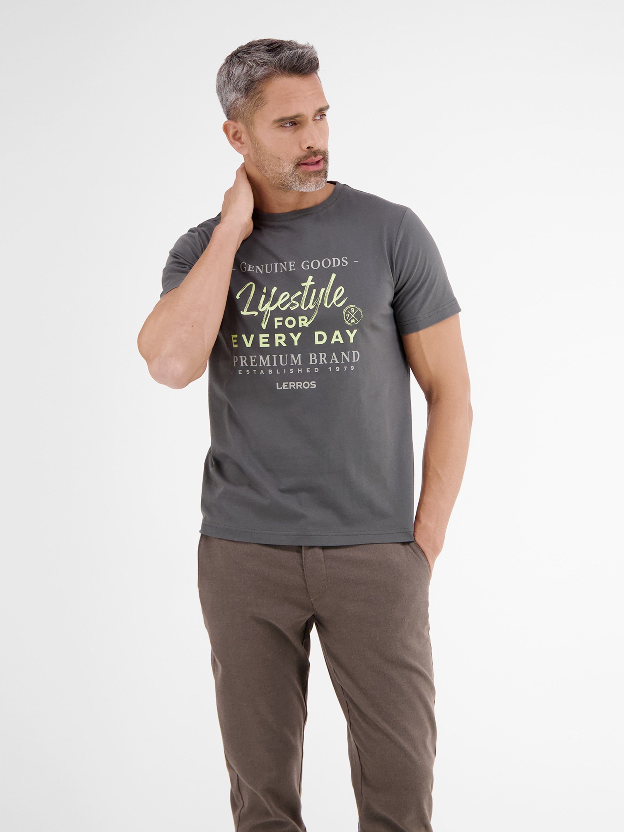 LERROS T-Shirt LERROS T-Shirt mit Frontprint CHILLED OLIVE