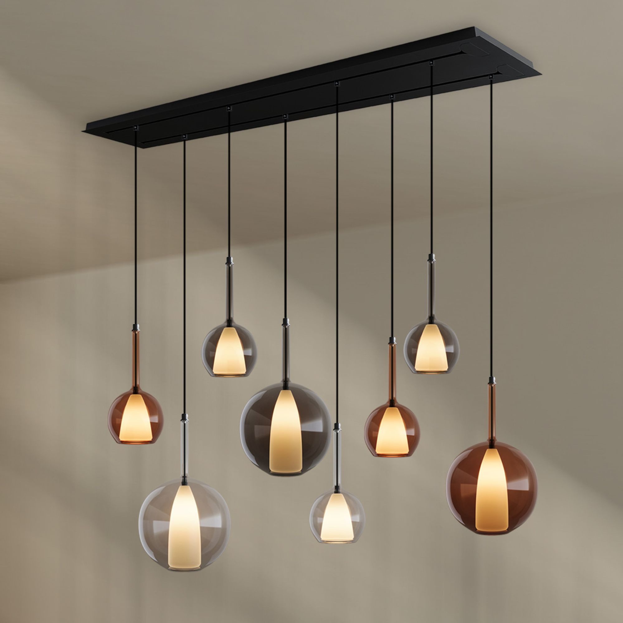 s.luce Pendelleuchte Belluna Esstischleuchte 8-flammig 160cm 2-reihig Mehrfarbig