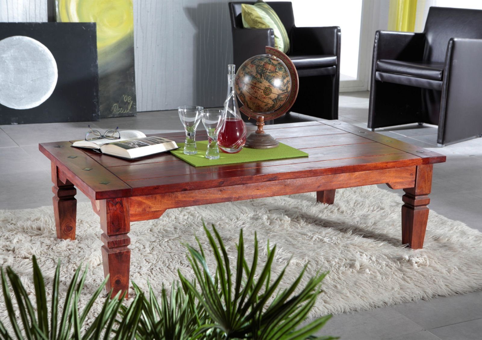 Massivmoebel24 Couchtisch Couchtisch Akazie 135x75x40 nougat günstig online kaufen