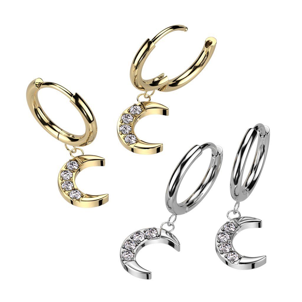 Silber aus erhältlich Damen BUNGSA Creolen-Set Paar Creolen mit Mond (2 Ohrringe (1 Stück), Kristall-Anhänger 2-tlg), - Ohrschmuck Edelstahl