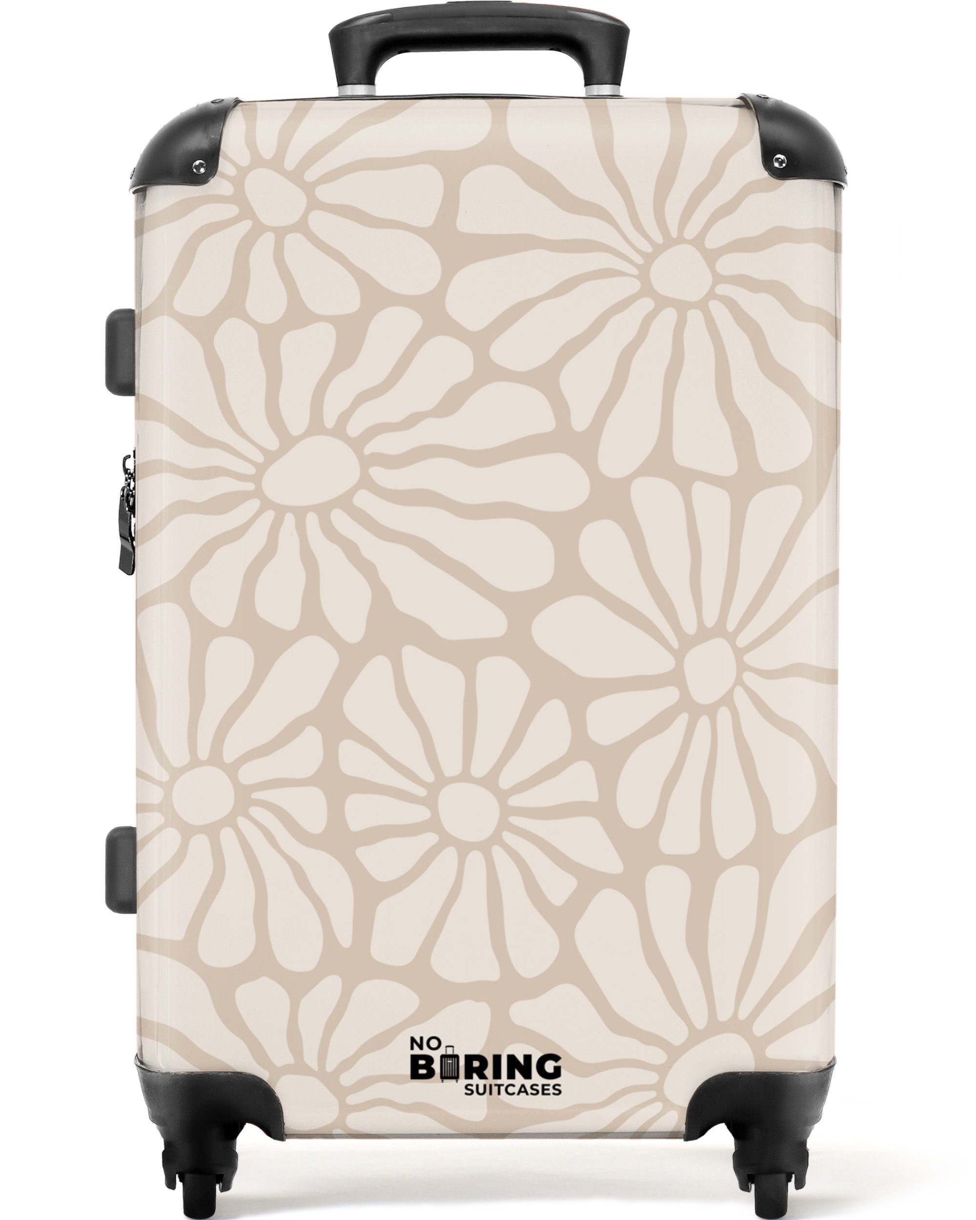 NoBoringSuitcases.com© Hartschalen-Trolley Hellbraun mit beigen Blüten günstig online kaufen