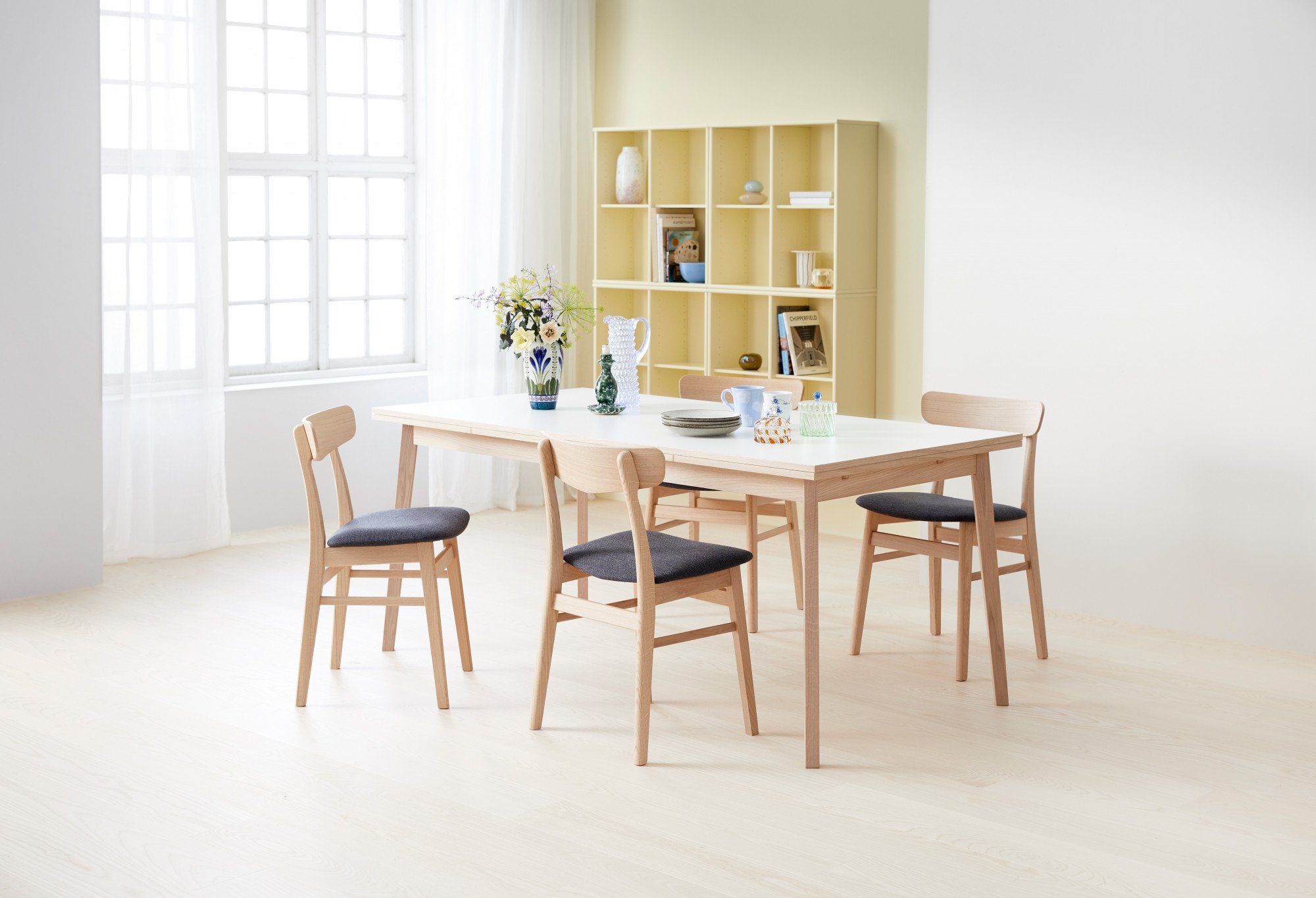 Hammel Furniture Essgruppe Findahl/Basic by Hammel Single/Mosbøl, (Set, 5-tlg), Mit Single Esstisch 180(280)x80 und 4 Mosbøl Stühle
