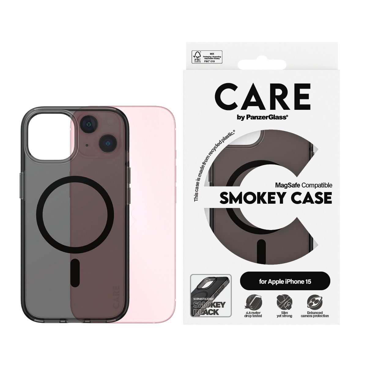 CARE by PanzerGlass Handyhülle MagSafe Compatible Smokey Case für Apple iPhone 15, Backcover, Schutzhülle, Handyschutzhülle, Case, Schutzcase, stoßfest