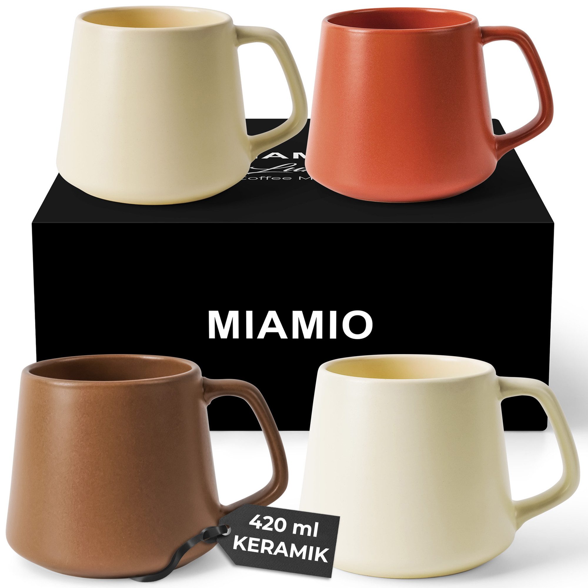 MiaMio Tasse Luxe Kaffeebecher 420 ml Beige Pastel, 4-tlg., Keramik