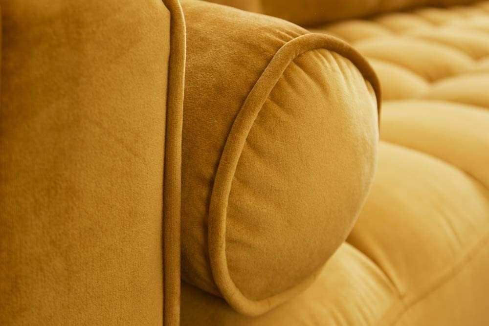 Federkern Samt Sofa mane senfgelb COMFORT beidseitig LebensWohnArt Ecksofa 260cm