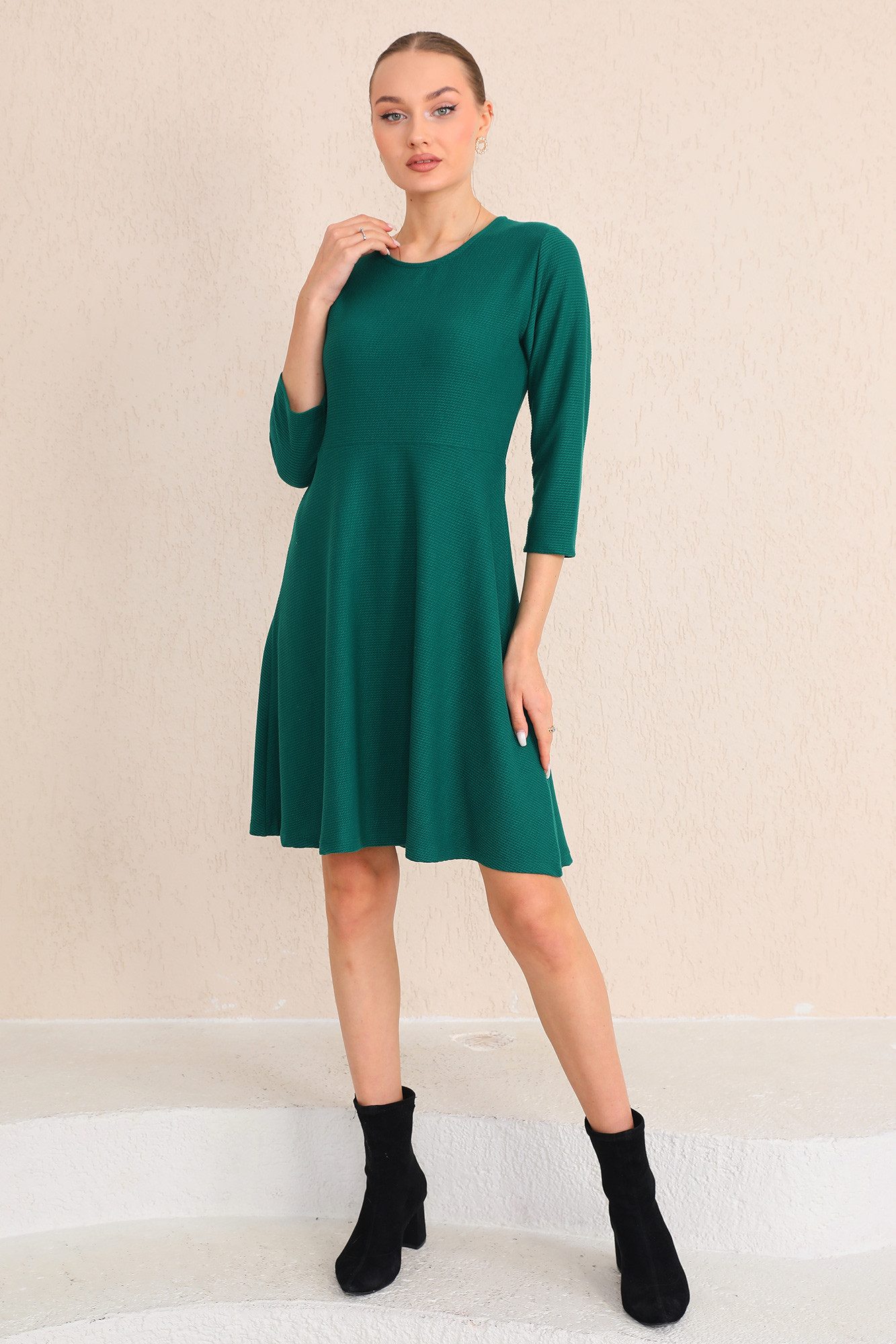 Bongual A-Linien-Kleid Casual Midikleid 3/4-Ärmel, mit günstig online kaufen
