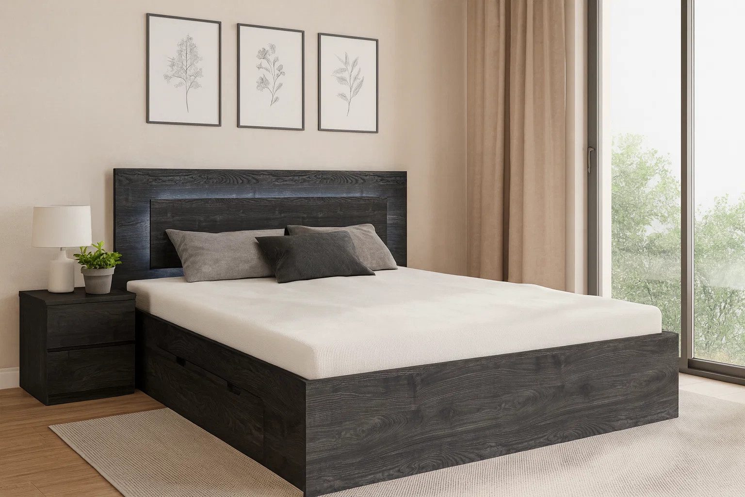 Home affaire Bett PRESSAC mit Schubladen und Beleuchtung, in 2 Breiten - 160 und 180 cm, Bettgestell mit Schubladen, ohne Lattenrost und Matratze