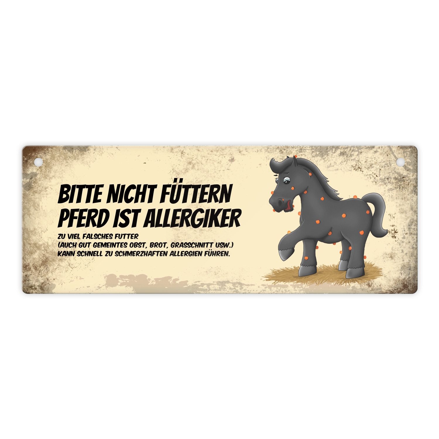 Metallschild Metallschild mit schwarzem Pferd Motiv und Spruch: Bitte nicht