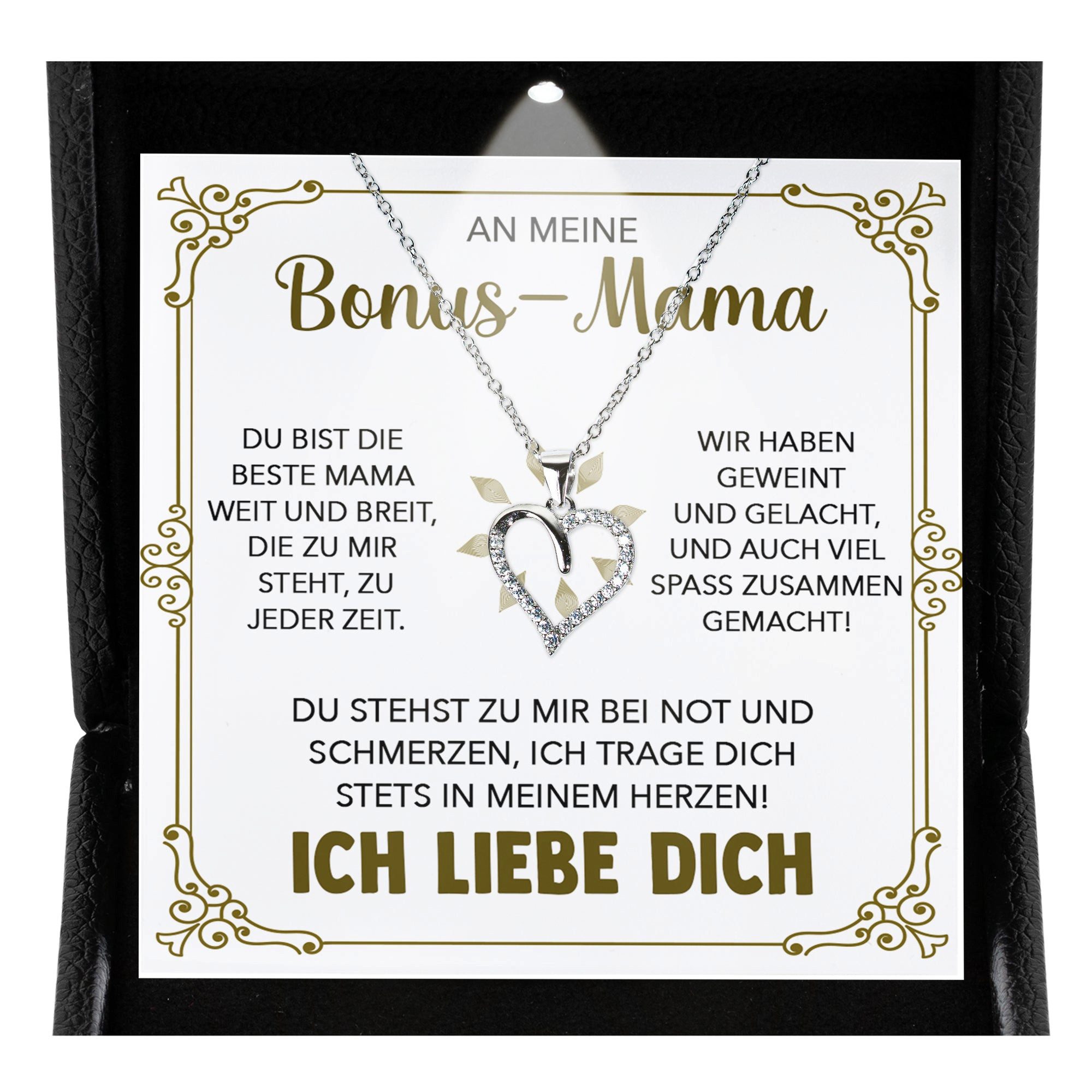 Schmuckset Stiefmutter Geschenk Muttertag Bonus-Mama Herz Halskette Geburtstag