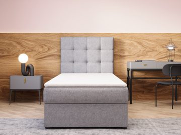 MOEBLO Boxspringbett Bett 05 (Polsterbett Kontinentalbett, Bonell-Matratze und Topper, Einzelbett Jugendbett, Kinderbett, gepolstertes Kopfteil mit Bettkasten), gepolstertes Kopfteil mit Bettkasten