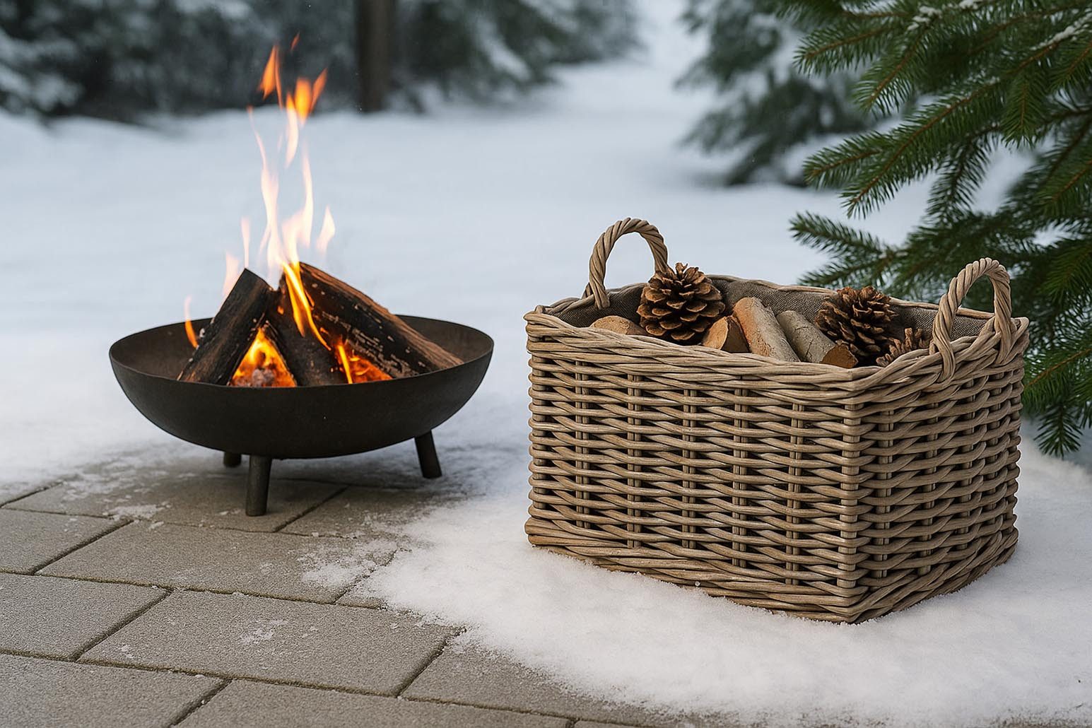 Kobolo Kaminholzkorb Holzkorb eckig aus grauem Rattan mit Leinenstoff günstig online kaufen