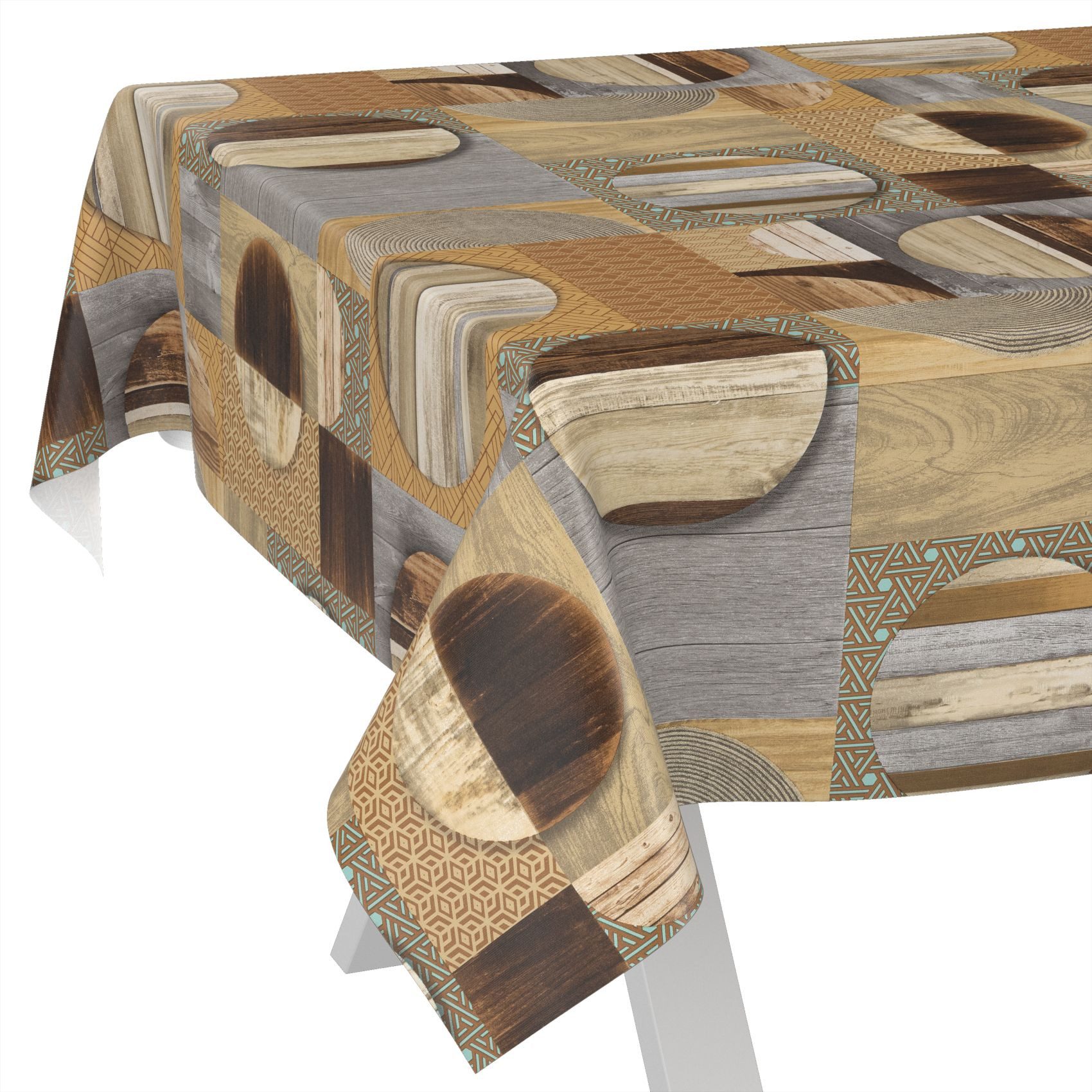 ANRO Tischdecke Wachstuch abwaschbar Holz Patchwork günstig online kaufen