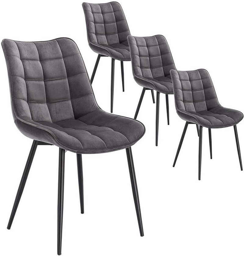 Woltu Esszimmerstuhl (4 St), 4er-Set Polsterstuhl Design Stuhl mit Rückenlehne,Sitzfläche aus Samt Gestell aus Metall Dunkelgrau