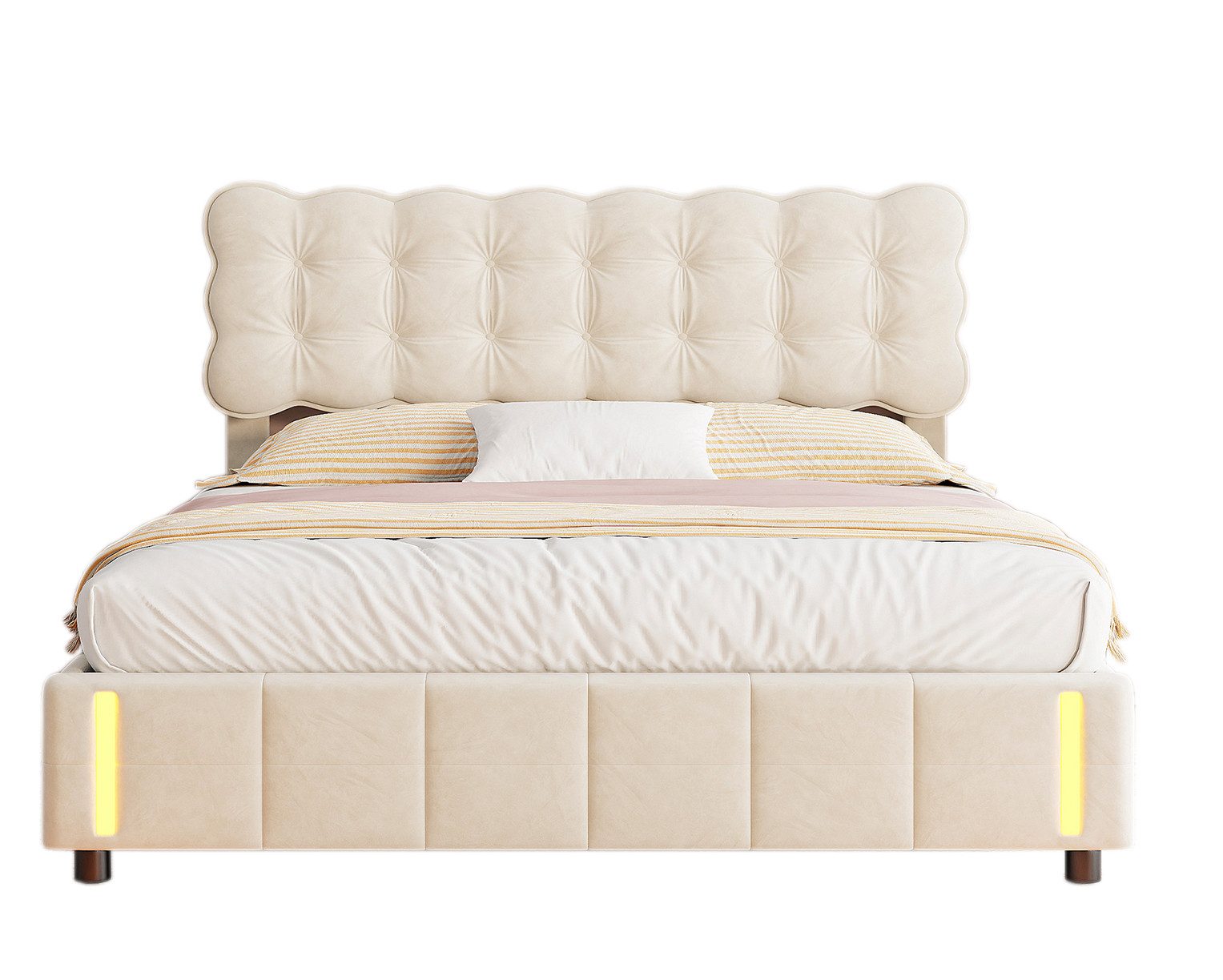 FUROKOY Stauraumbett Polsterbett Doppelbett mit LED-Beleuchtung günstig online kaufen