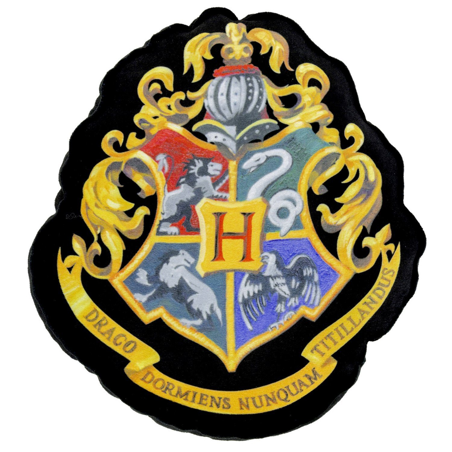 United Labels® Dekokissen Harry Potter Kissen - Hogwarts Wappen Dekokissen Sitzkissen Zierkissen Schwarz 37 x 32 x 5 cm