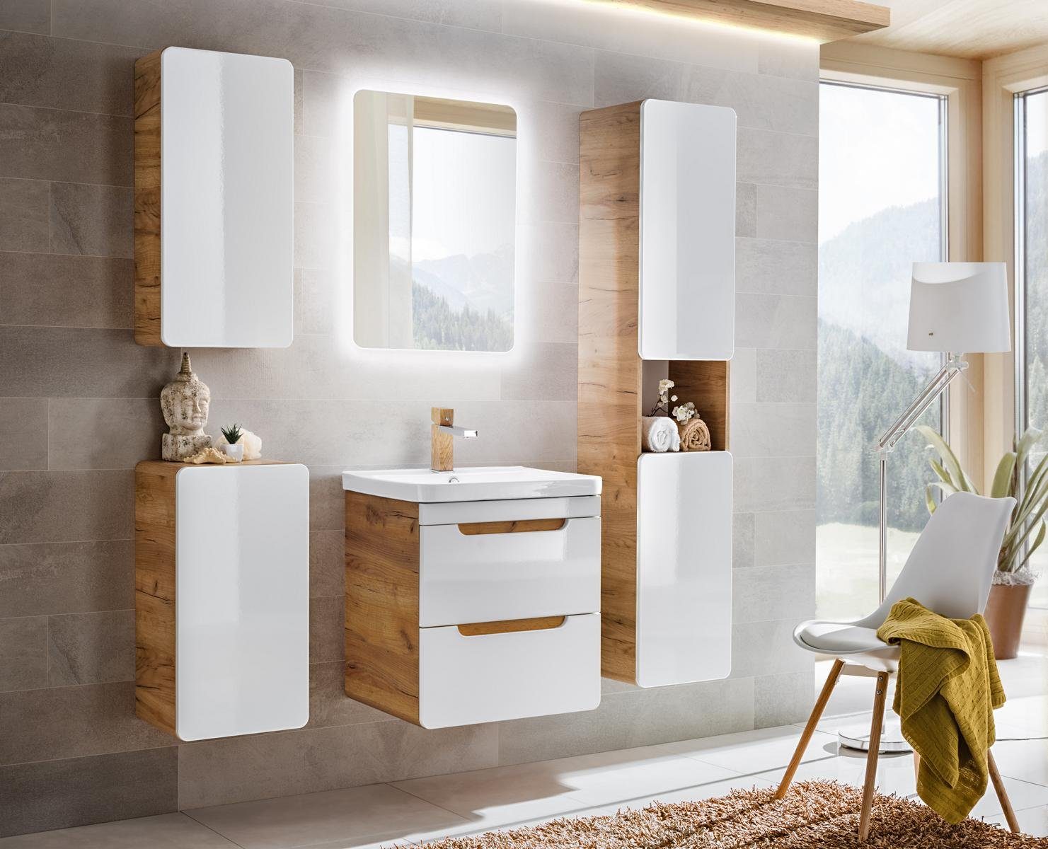 JVmoebel Badezimmer-Set, Design Bad Badezimmer Möbel 5tlg. Set Garnitur  Schrank Waschbecken Beleuchtung online kaufen | OTTO
