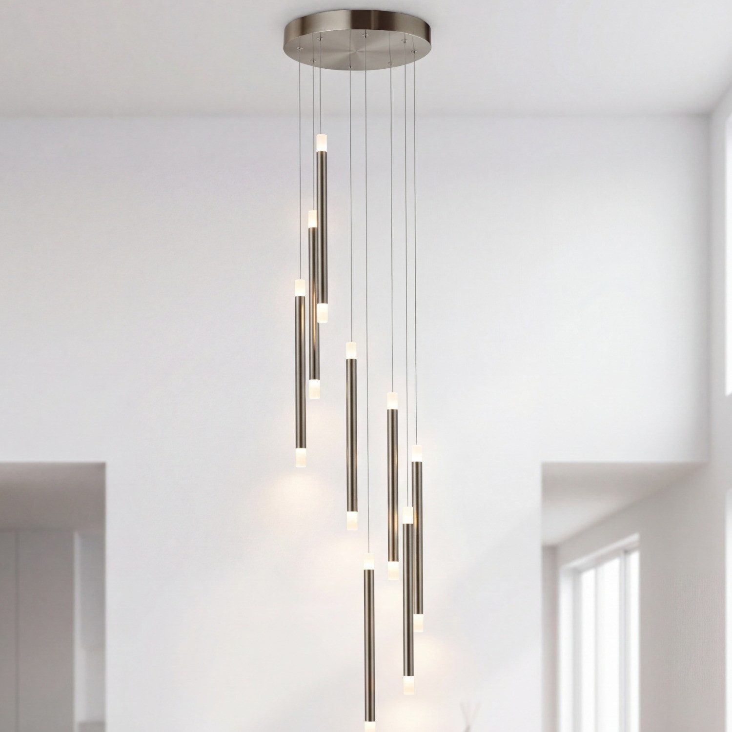 Licht-Erlebnisse Pendelleuchte NICOLE, LED, Warmweiß, Nickel Metall LED 2700K Up Down Ø32 cm rund Esstisch warmweiß Modern – Bild 2 von 5