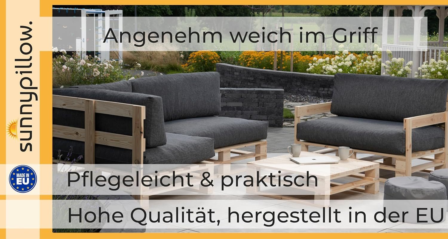 sunnypillow Palettenkissen Boston - Set Palettenauflage mit abnehmbarem Bezug, Indoor / Outdoor, 2er Set Sitzkissen + Rückenkissen
