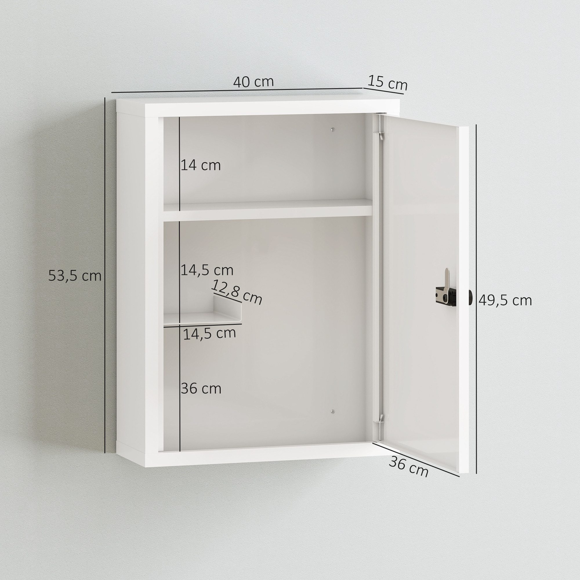 HOMCOM Medizinschrank abschließbarer Medikamentenschrank mit Ablagefächern (Set, 1-St., 1er Set) Zahlenschloss, 3 Ebenen, wandmontiert