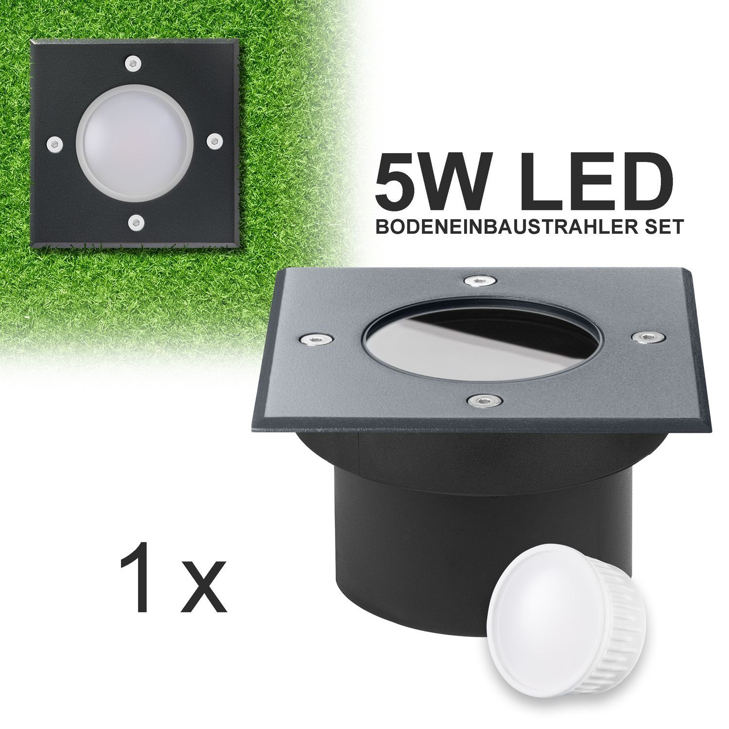 LEDANDO LED Einbaustrahler Flacher LED Bodeneinbaustrahler Anthrazit RAL7016 mit tauschbarem LED