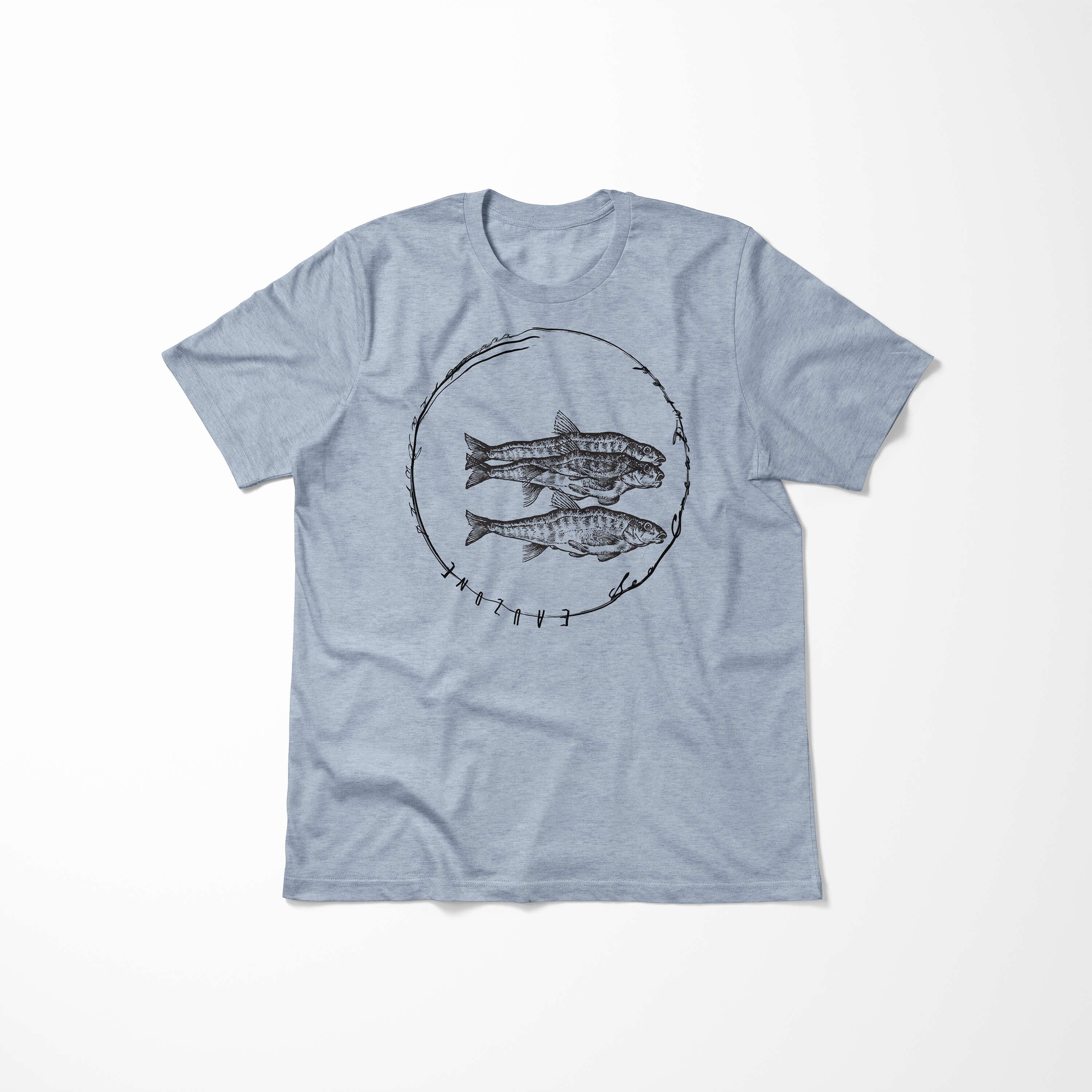 Fische T-Shirt Sea Art 059 Creatures, Struktur - Denim feine Sinus Sea Tiefsee sportlicher Serie: und Stonewash T-Shirt Schnitt /