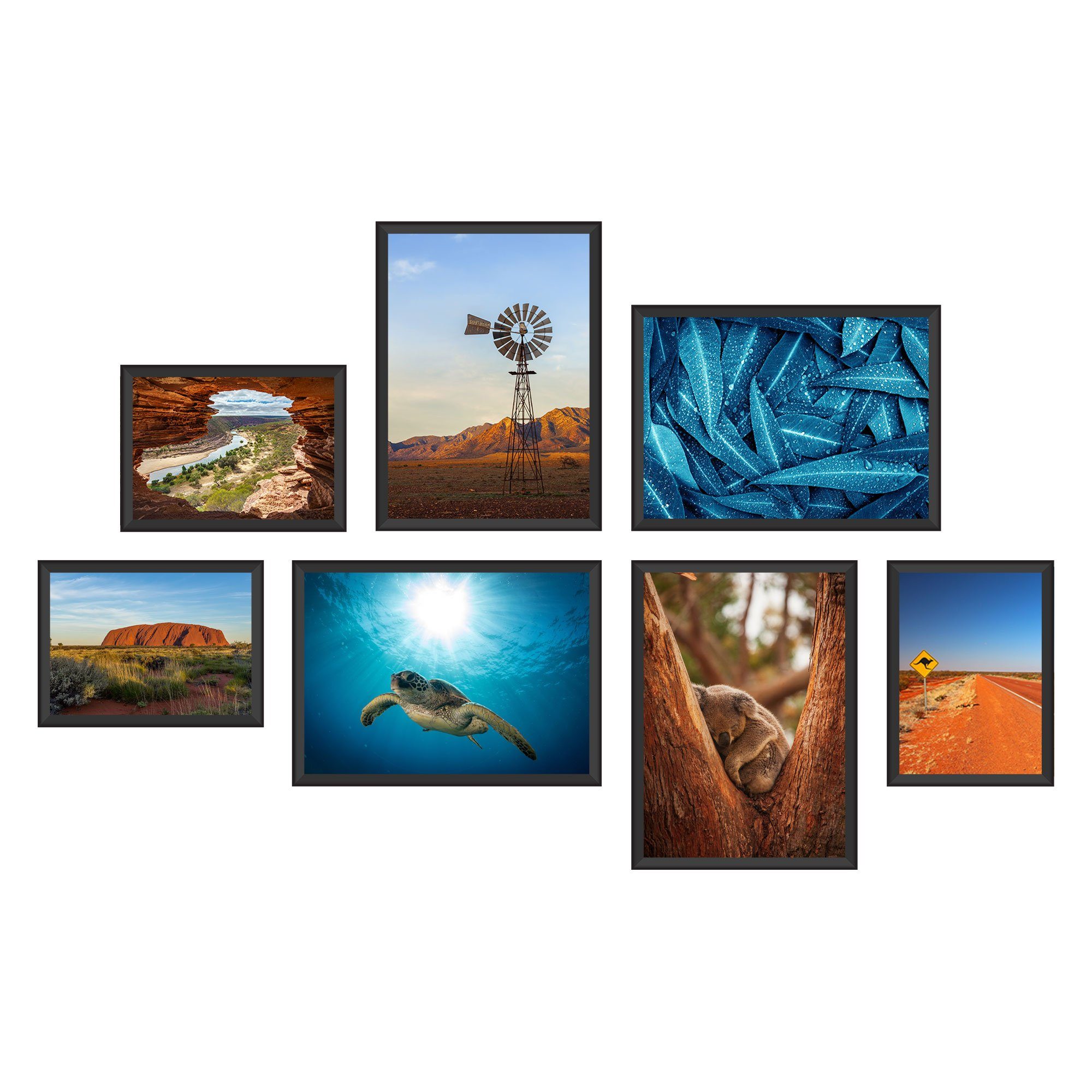 WallSpirit Poster Poster Set "Australien" – 7 Motive beidseitig bedruckt – OHNE Rahmen, (7er Set)