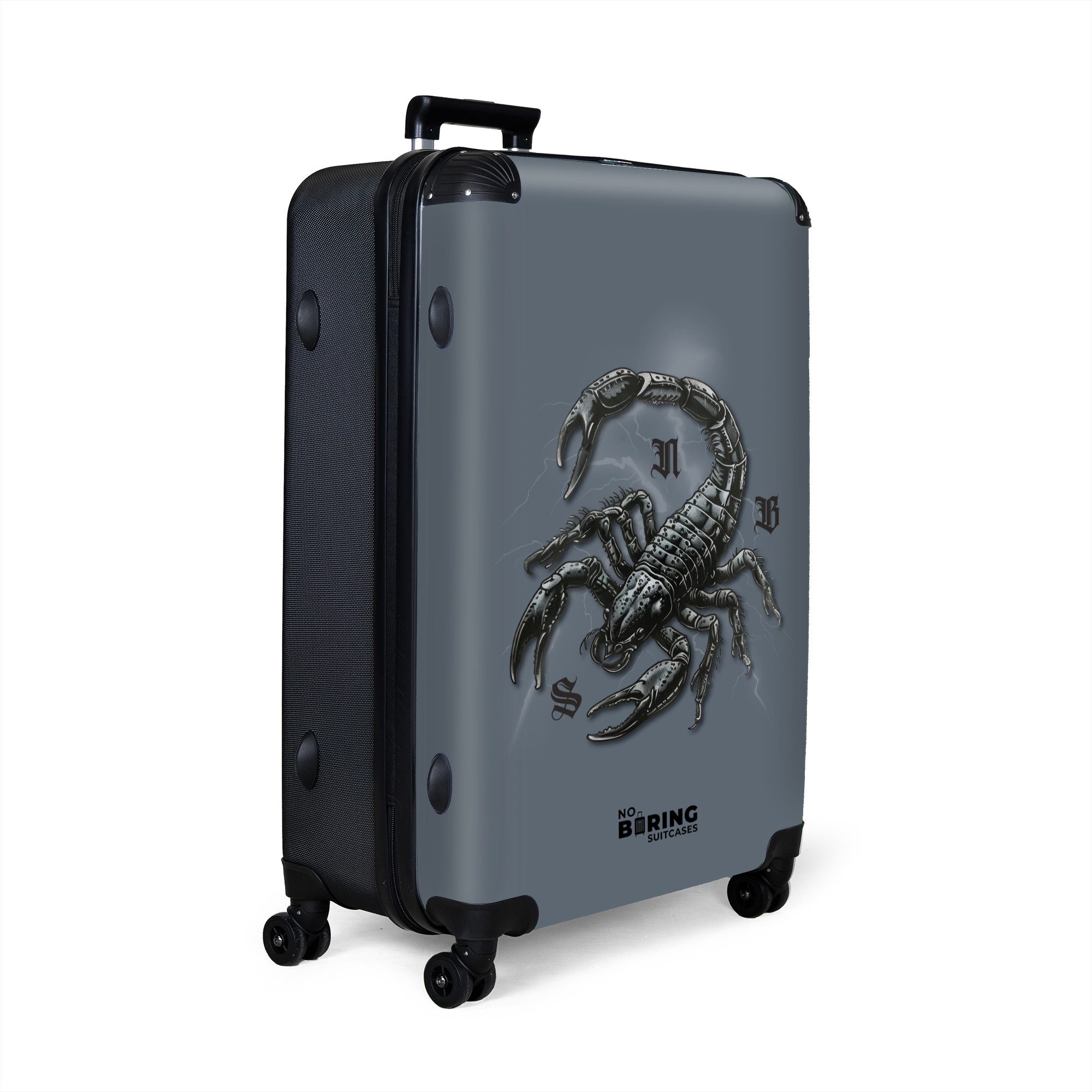 NoBoringSuitcases.com© Hartschalen-Trolley Blau mit schwarzem Skorpion günstig online kaufen