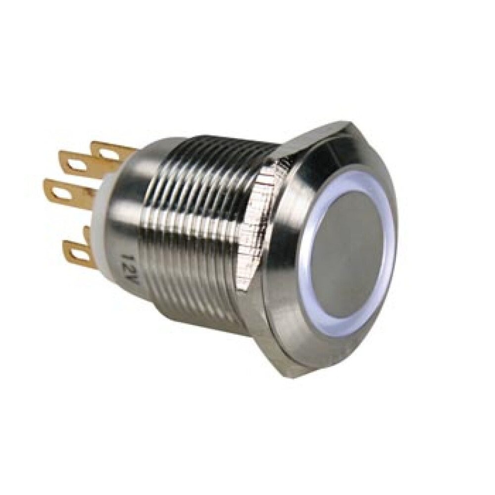 Sicherungsgerät DRUCKTASTER - EDELSTAHL - SPDT 1NO 1NC - WEIßE RINGBELEUCHTUNG - 19 mm