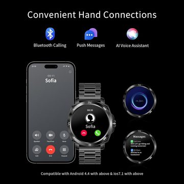 JUBUNRER Herren's Telefonfunktion HD Touchscreen Fitness Tracker Smartwatch (4,8 cm/1,89 Zoll, Android/iOS), IP68 Wasserdicht mit Herzfrequenz Schlaf Gesundheitsuhr Schrittzähler