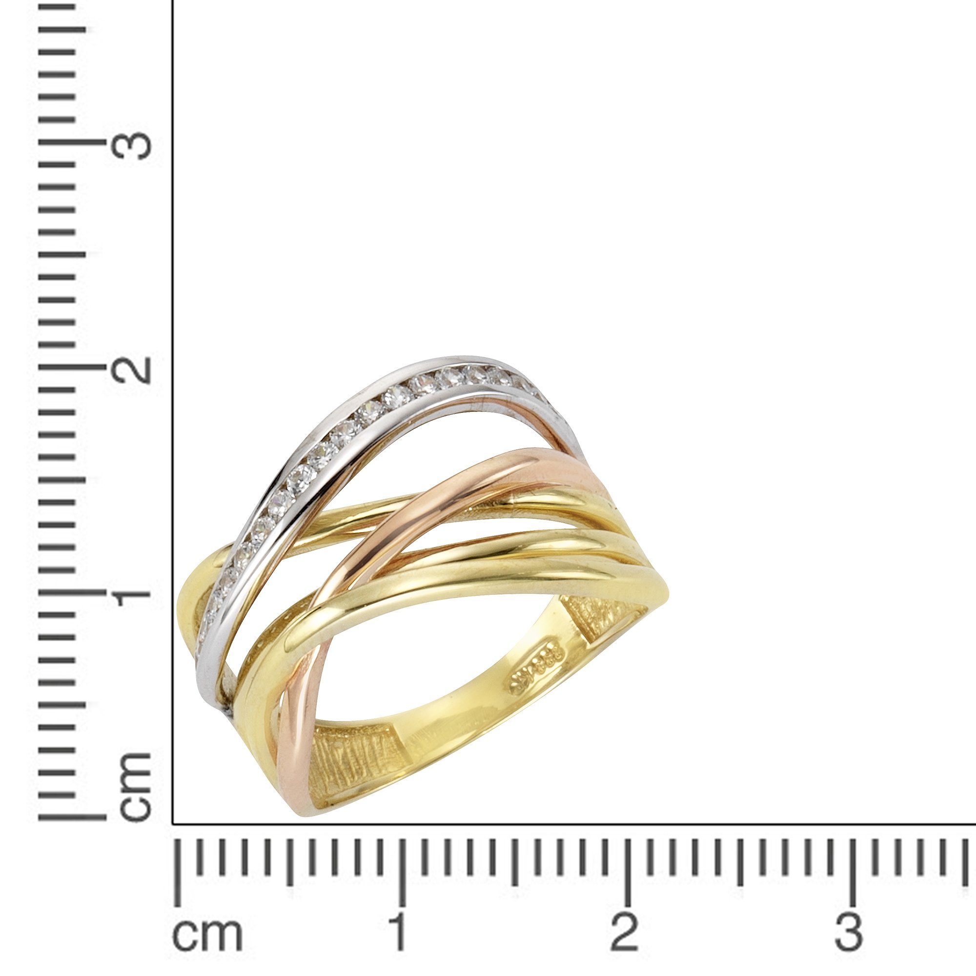 Fascination Gold by 333 Ellen K. weiß Zirkonia Fingerring 3-farbig