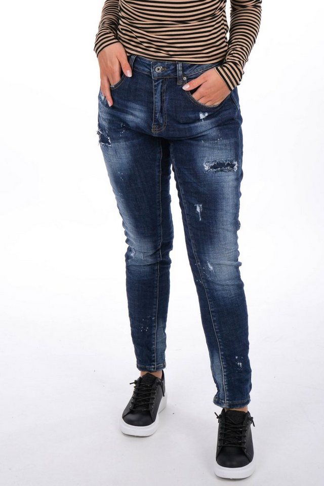 La Strada Destroyed-Jeans, Das Model ist 168 cm groß und trägt  Konfektionsgröße 36 bzw. S