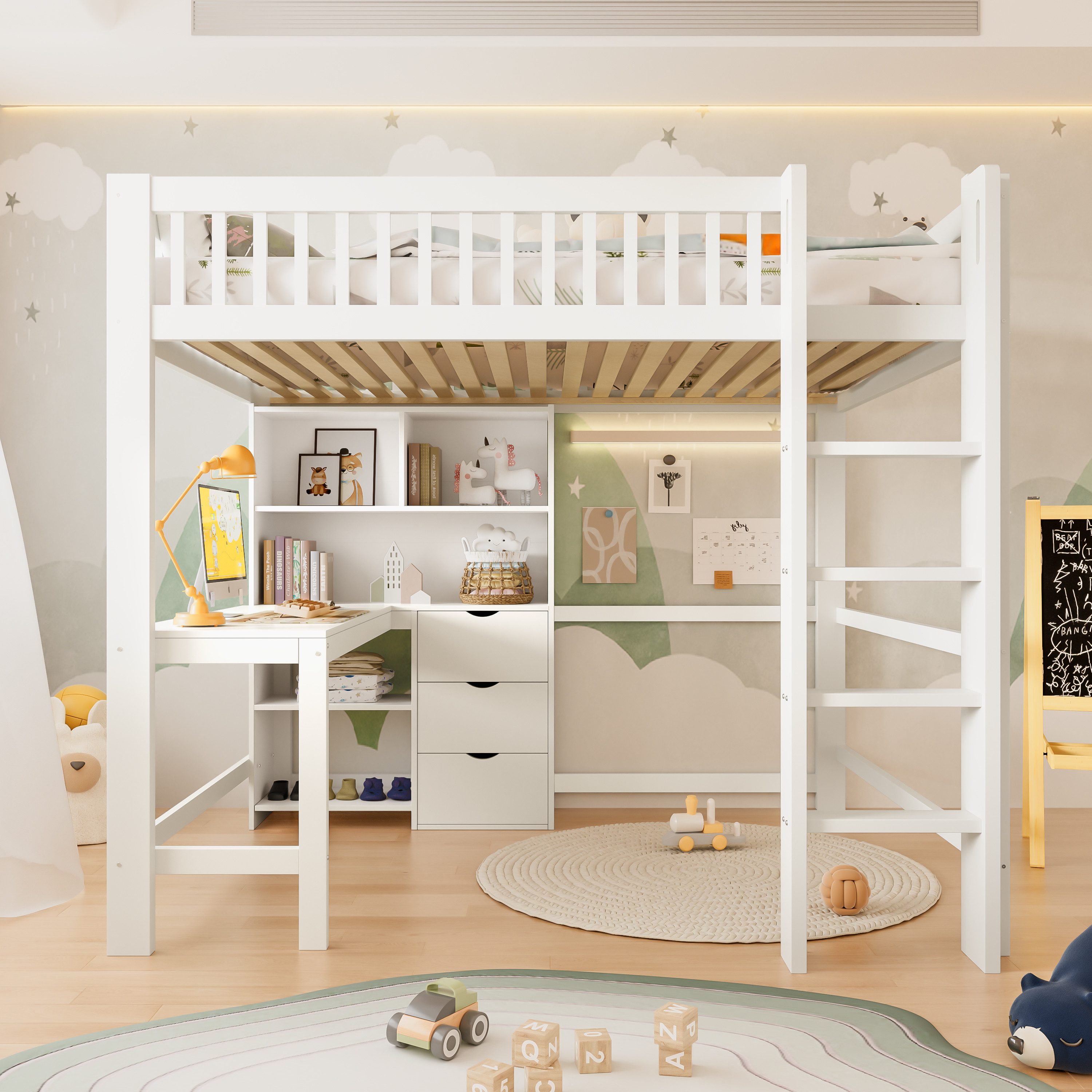 OKWISH Kinderbett Hochbett Funktionsbett (mit Schreibtisch, günstig online kaufen