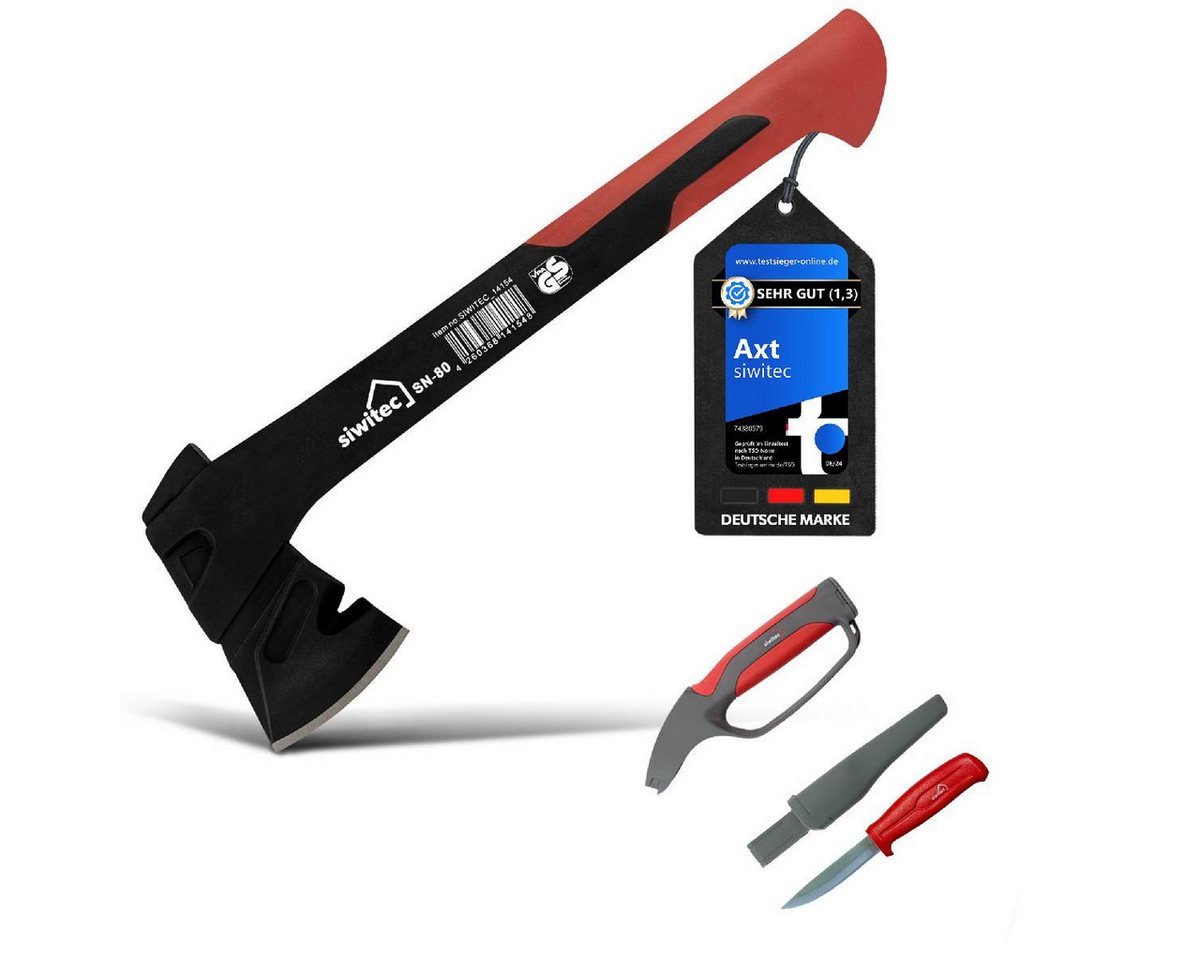 Thumbnail - siwitec Axt Axt Geschenk Set, Universalaxt SN-80 mit 800g Kopfgewicht, 4in1 Schärf, C45 Carbon Stahl, GS-Verifizierung, ...