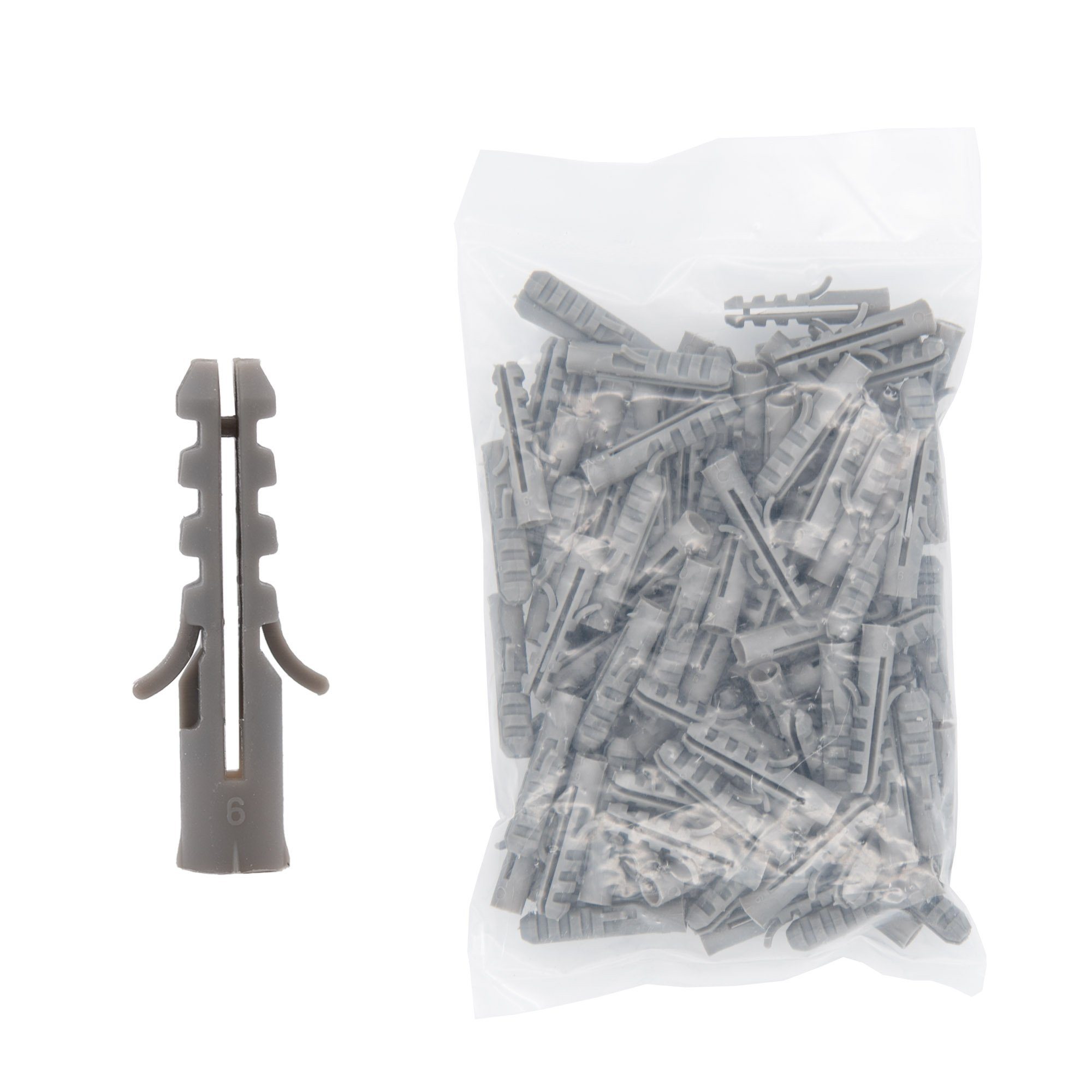 BENSON Dübel-Set Dübel Universaldübel Allzweckdübel 5, 6, 8, 10 mm, Nylondübel, Mehrzweck, Beton, Set Grau 6mm (100 Stück)