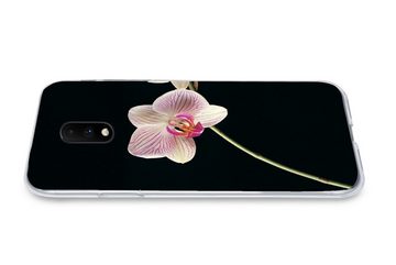 MuchoWow Handyhülle Orchidee - Blumen - Schwarz - Rosa - Knöpfe, Phone Case, Handyhülle OnePlus 7, Silikon, Schutzhülle