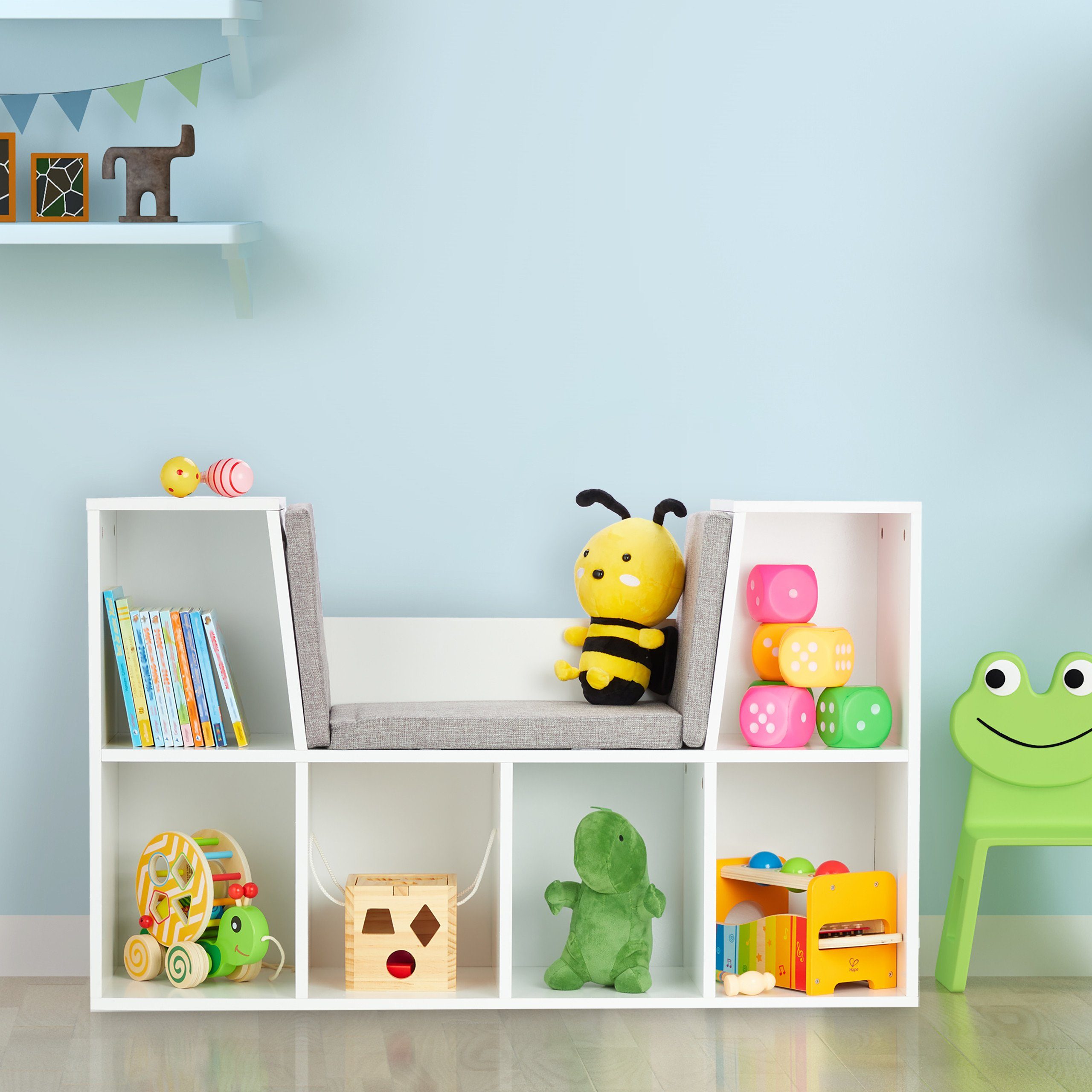 relaxdays Kinderregal Bücherregal mit Sitzkissen günstig online kaufen