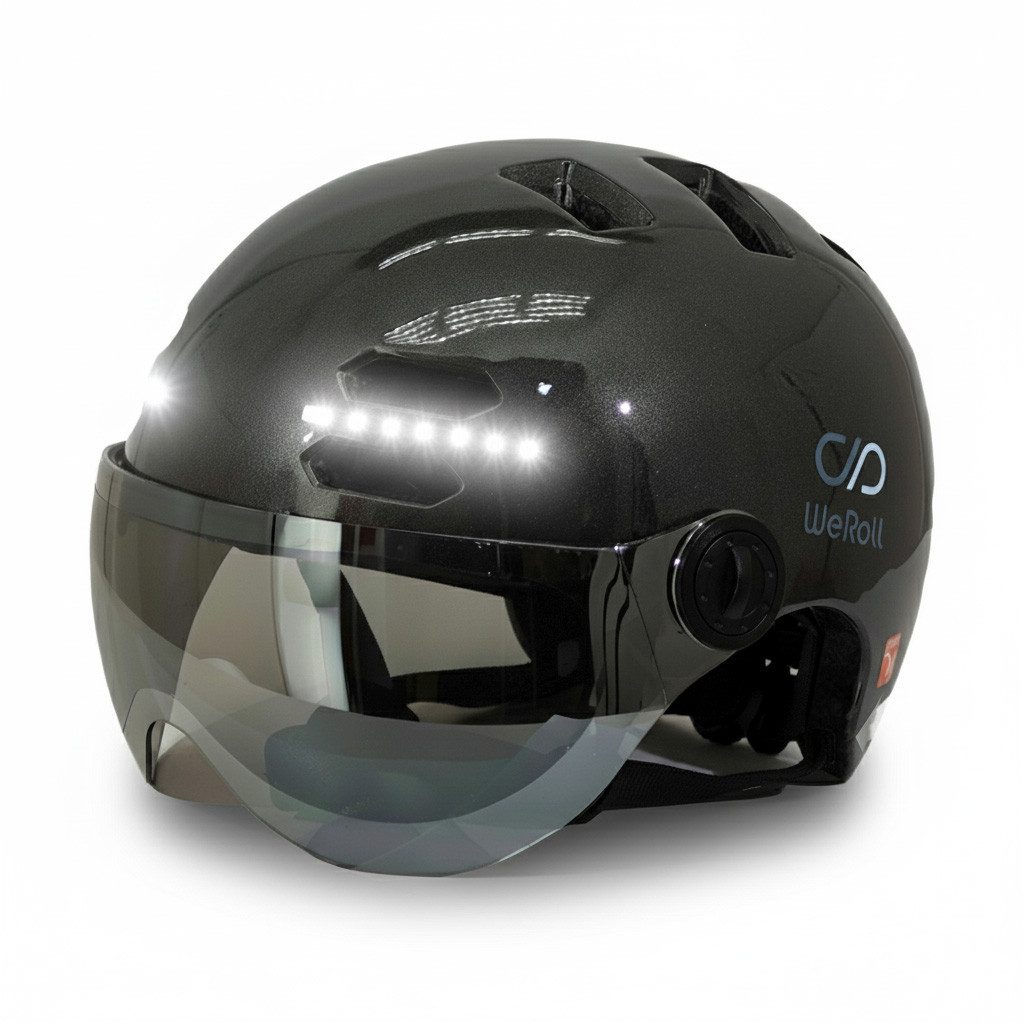 WeRoll Fahrradhelm Helm Fahrradhelm mit Blinkern Licht Visier E-Scooter LED Herren Damen