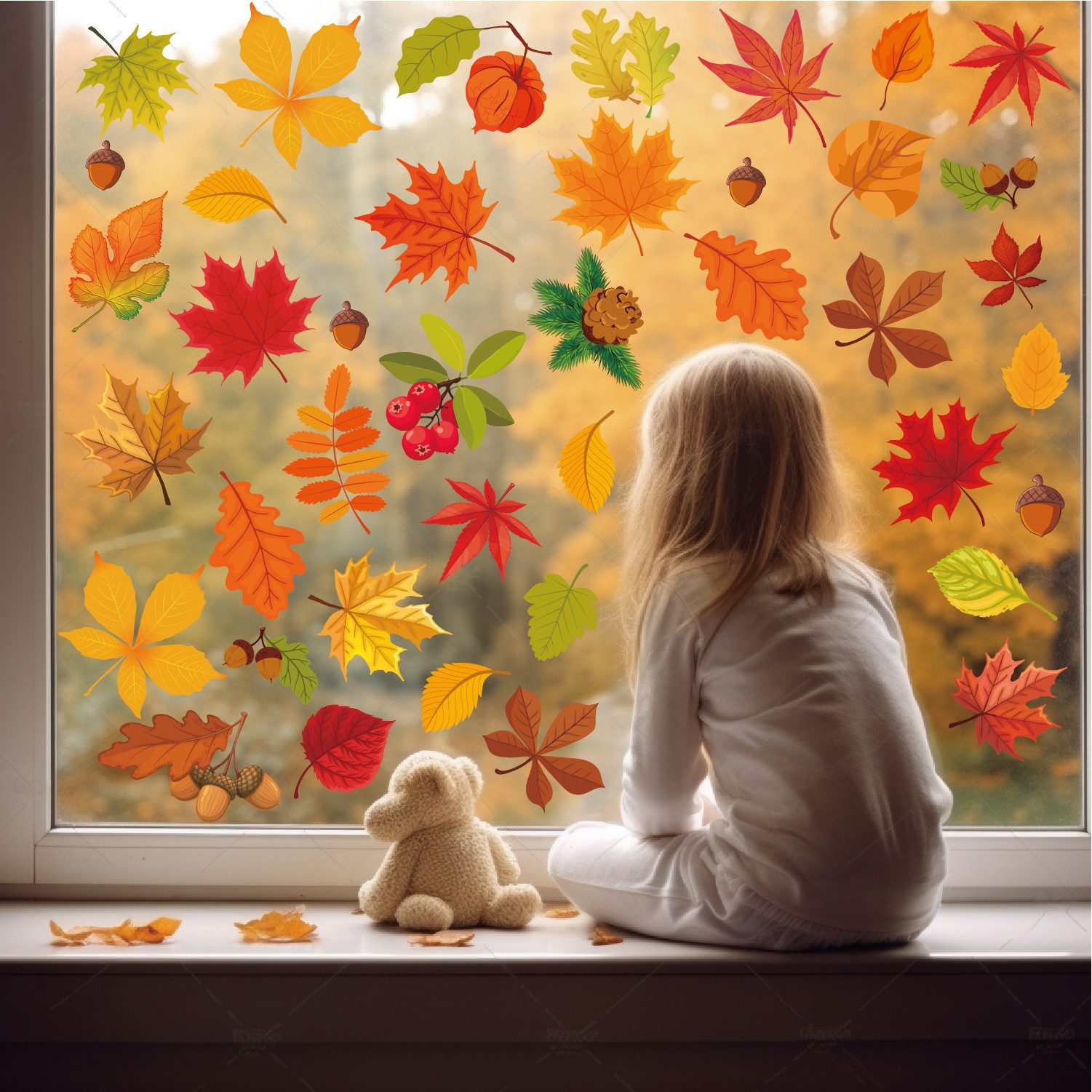Bomiclss Fensterfolie 64 Stück Fensterbilder Herbst, Herbstdeko,Erntedankfest Fensterbilder, Selbstklebend Herbst Deko Aufkleber, für Fenster Kinderzimmer Cafés – Bild 3 von 5