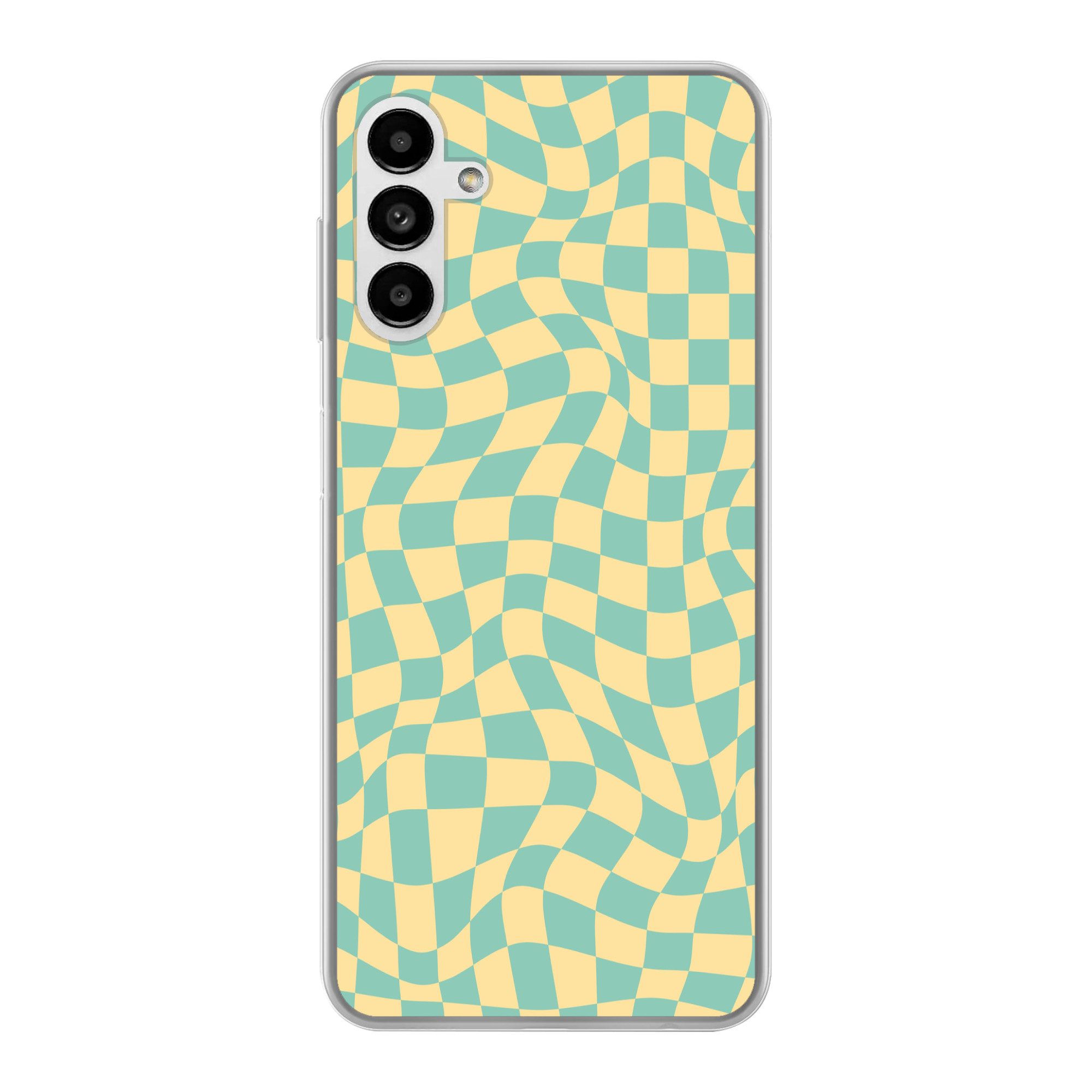 MuchoWow Handyhülle für Samsung Galaxy A13 5G Quadratisches Muster - Gelb - Blau - Wellenl, Smartphone-Bumper, Print, Handy Schutzhülle Dünn