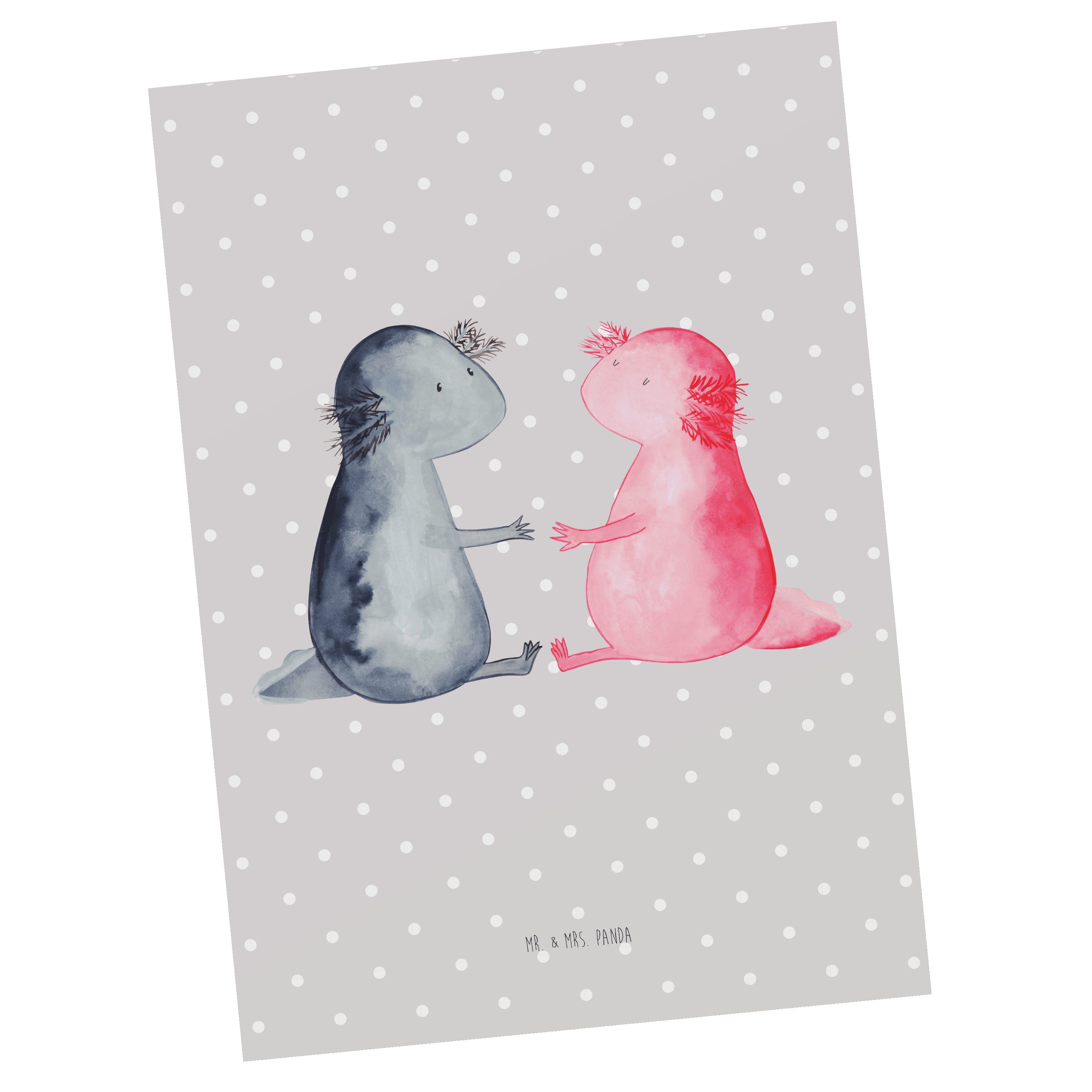 Mrs. Einladung, Karte, Panda Geschenk, - Postkarte Mr. Liebe Axolotl Grau & Freund, Pastell - Ve