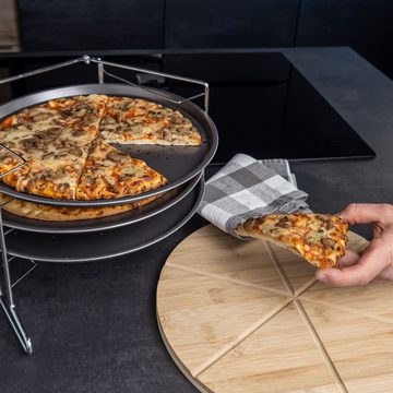 Intirilife Pizzablech, Carbon, (1-St), Pizza Backblech Set dreistöckig mit Gestell Antihaft Beschichtet 28cm