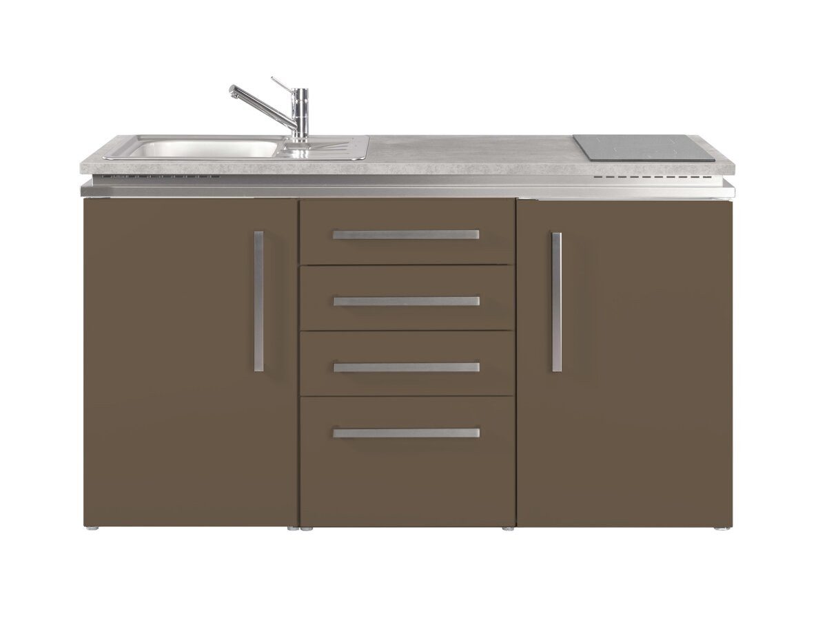 Stengel Küchenzeile 150 cm Single Küche mit Kühlschrank und Schubladen-Unterbau, Küchenblock mit E Geräten