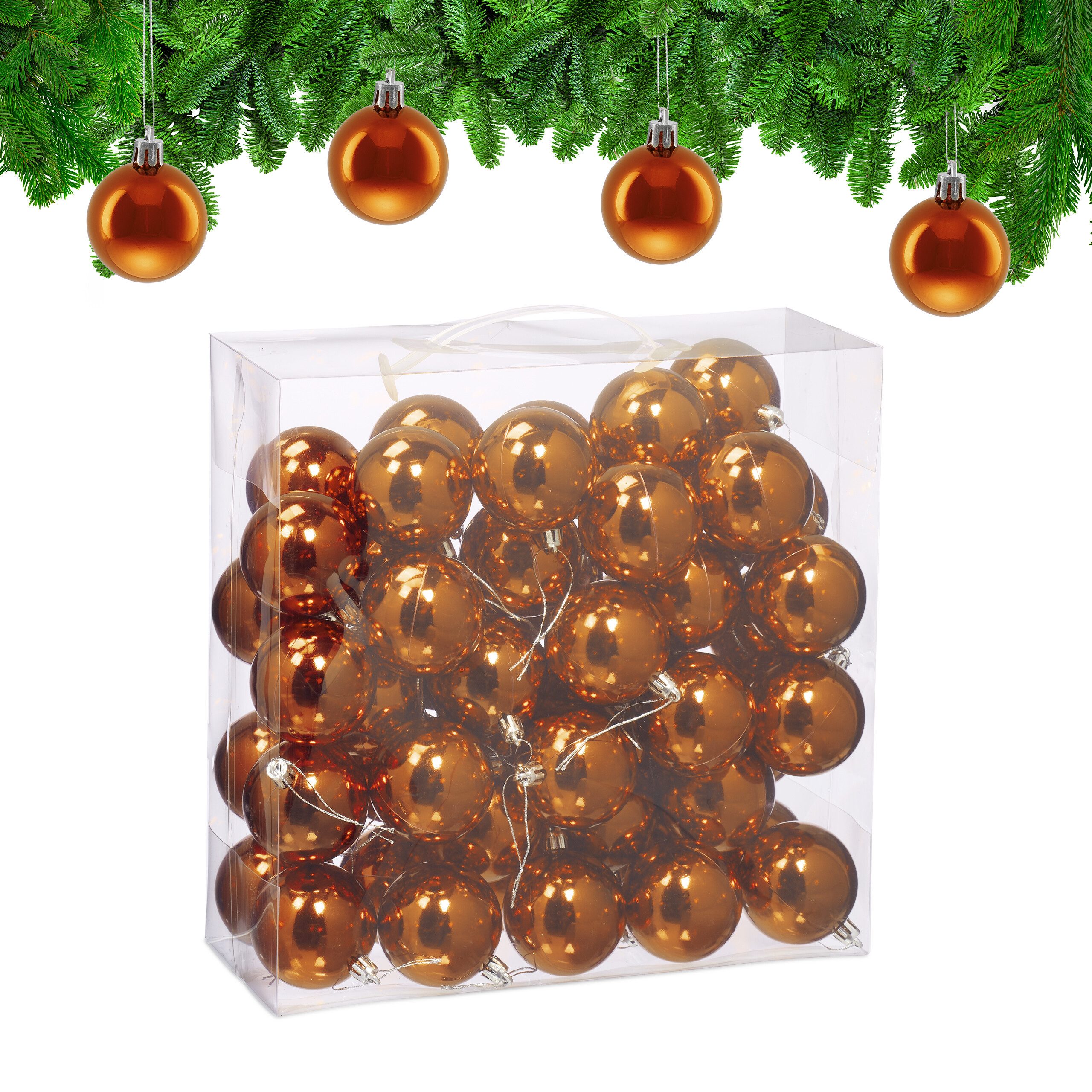 relaxdays Weihnachtsbaumkugel Weihnachtskugeln im 50er Set (50 St), orange