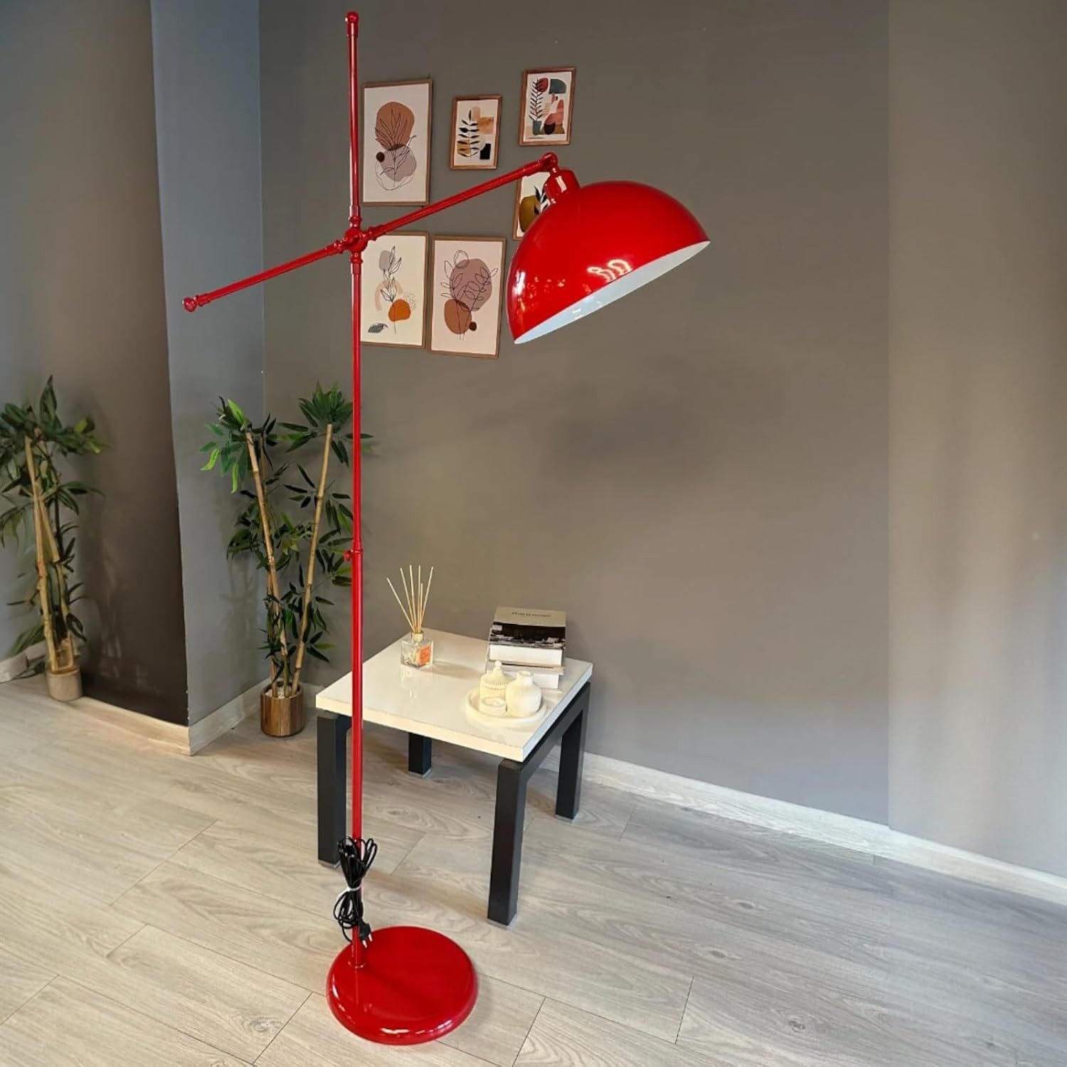 Bamyum Stehlampe Stehlampe aus Metall mit E27, verstellbarer Lampenschirm, ohne Leuchtmittel, E27, verstellbarer Lampenschirm, Stehluchte mit Ablage