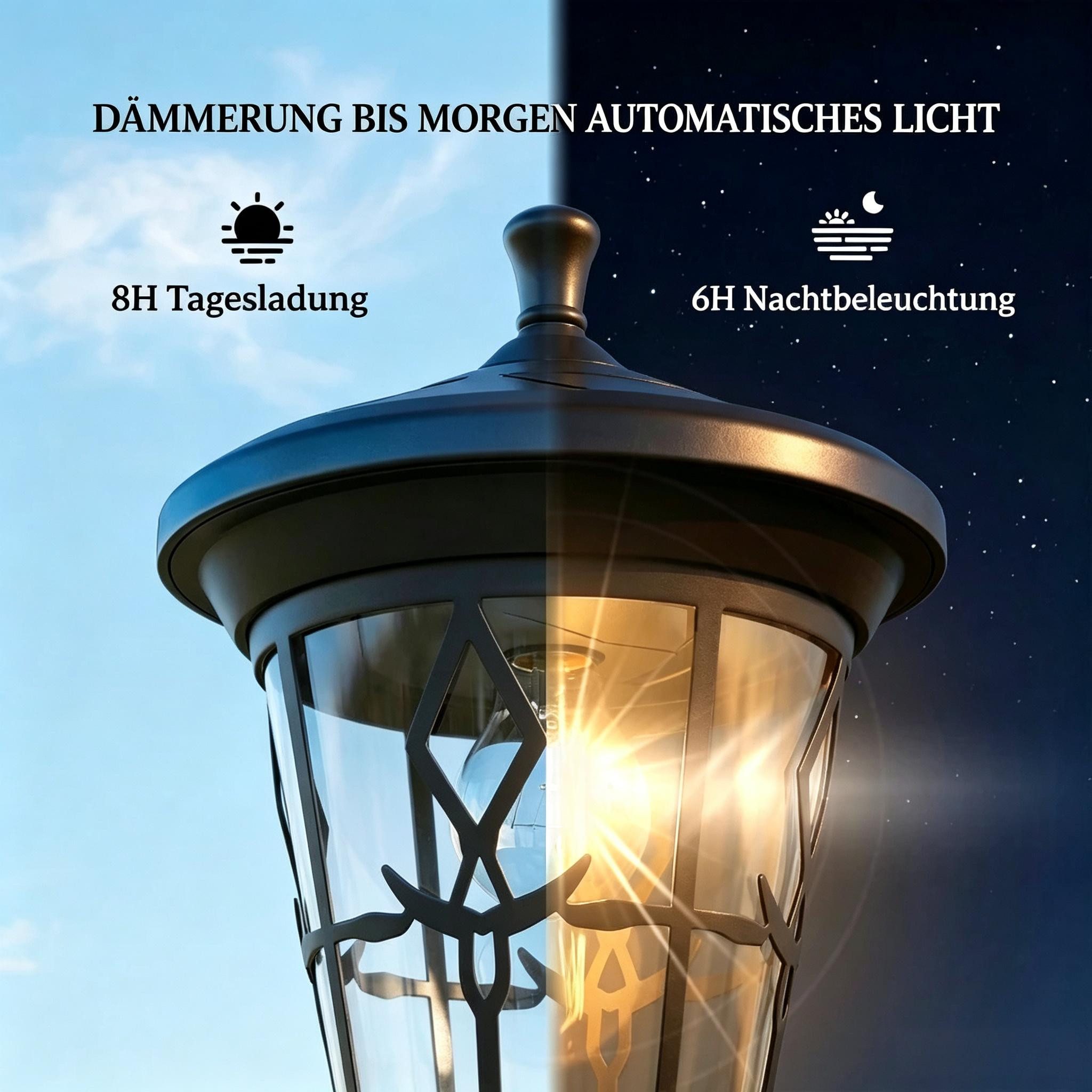 FELIXLEO LED Solarleuchte 2 Solarlampen Garten höhenverstellbar Edelstahl Schwarz 1,86m
